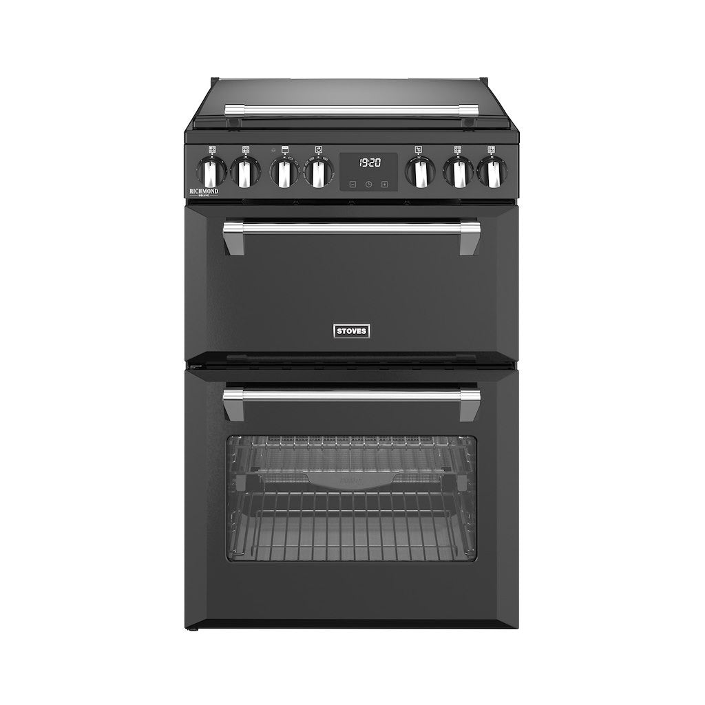 Stoves Richmond Deluxe 60cm Induction Double Oven Cooker – 103L Capacity, AirFry & SteamCleanse, Black – Renew 2 U