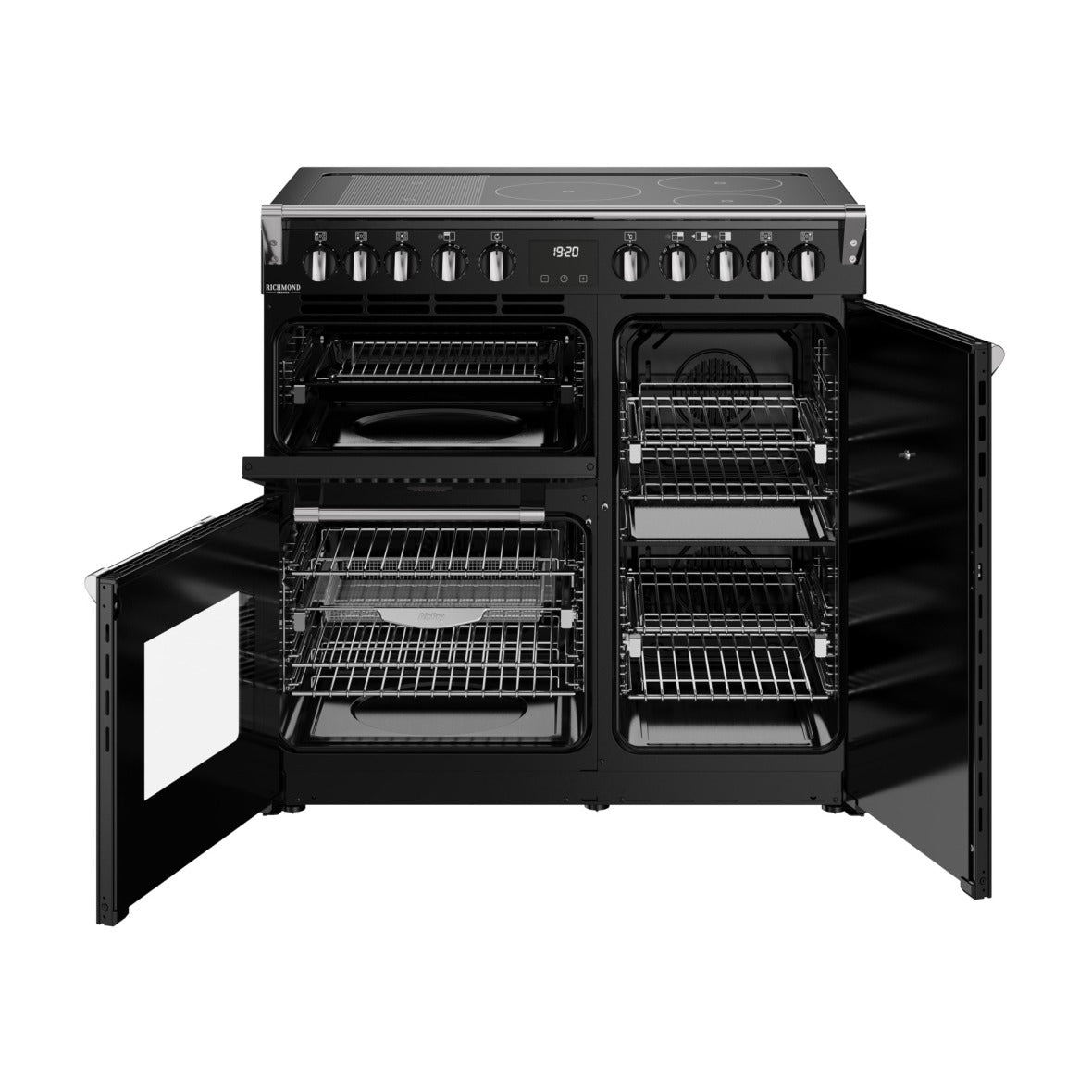 Stoves Richmond Deluxe 90cm Electric Induction Range Cooker – Quad Oven, AirFry, Bridgeable Hob, Black – Renew 2 U