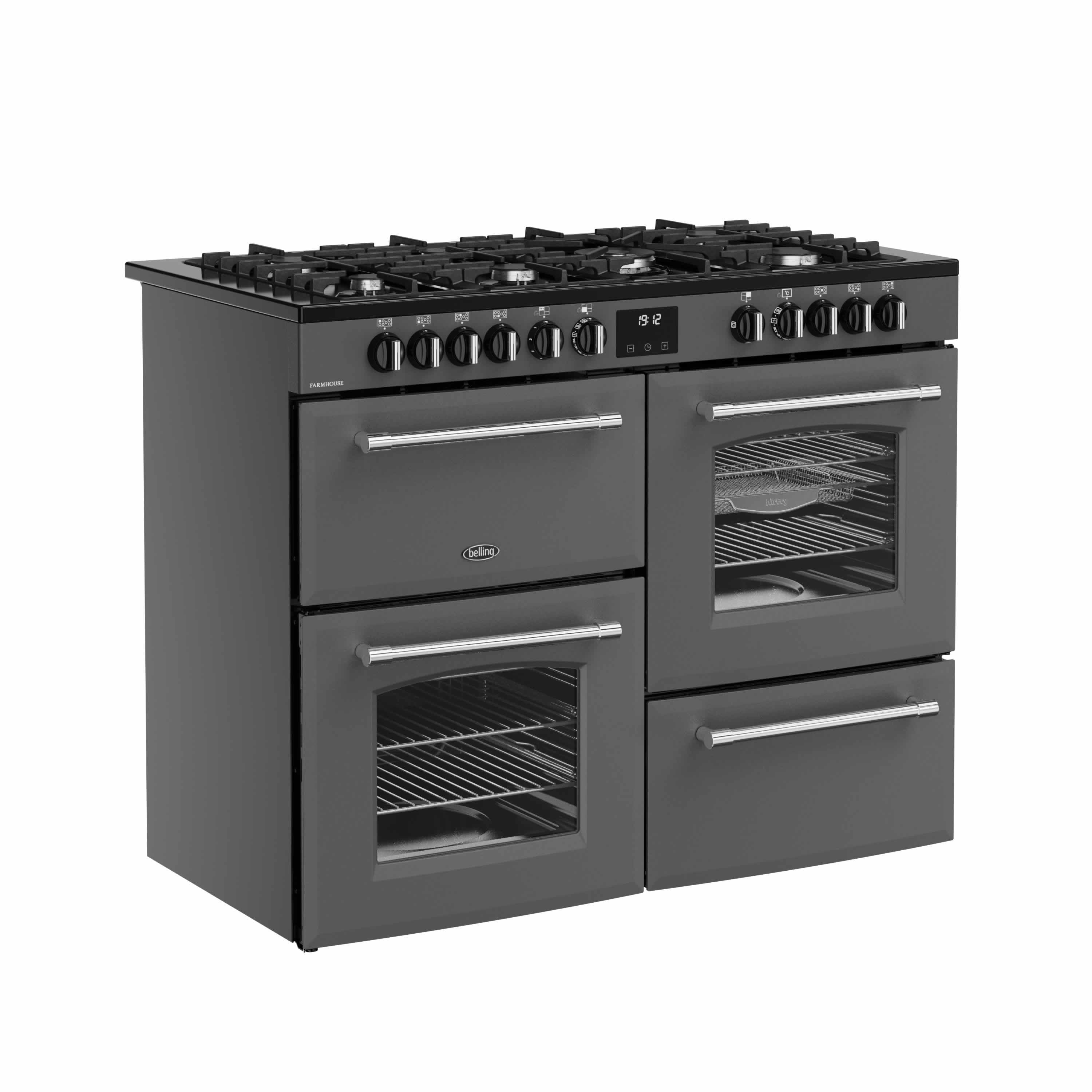 Belling Farmhouse 110DF Dual Fuel Range Cooker – 157L Capacity, 7 Gas Burners, AirFry Mode, Anthracite – Renew 2 U