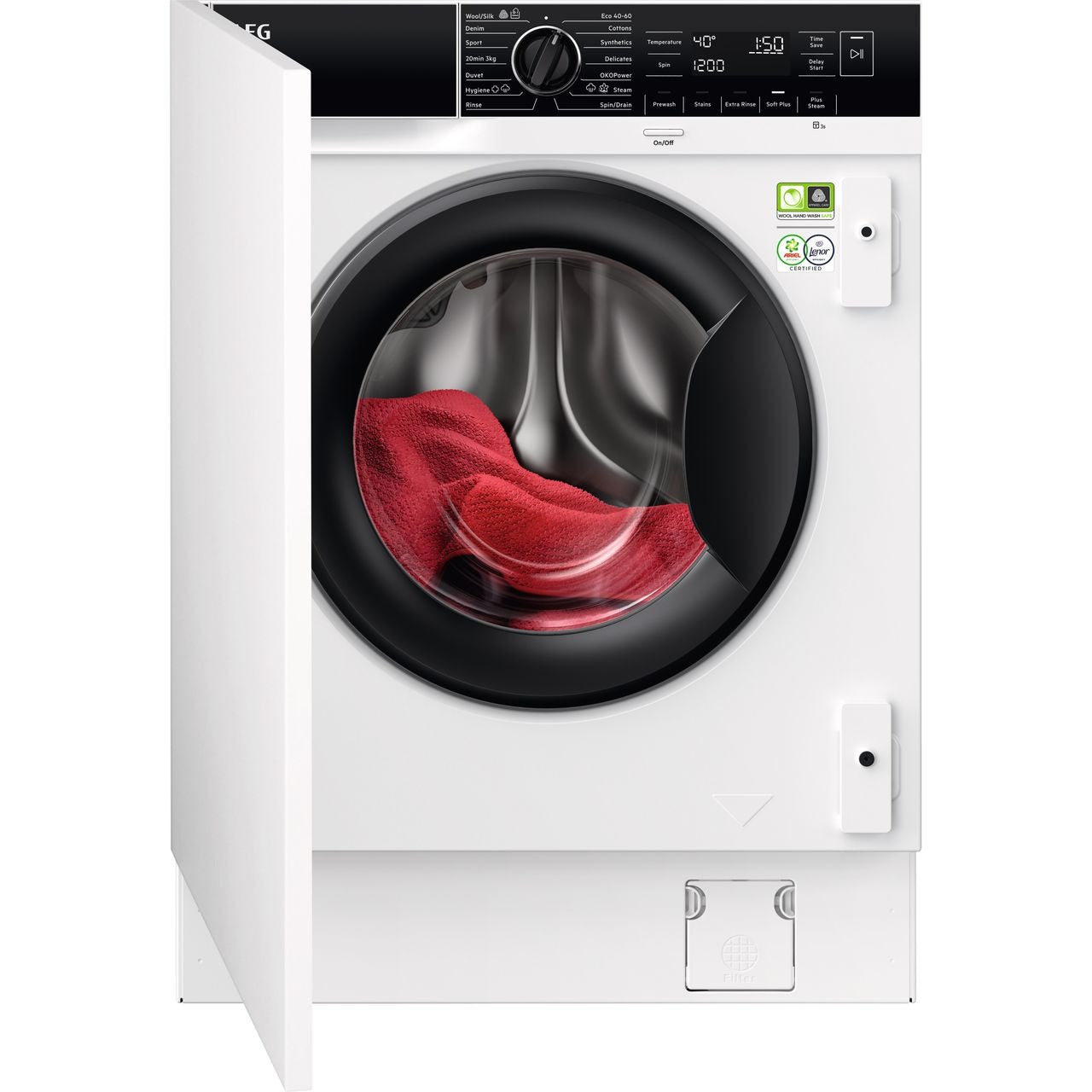 AEG 8000 Series PowerCare 8kg Integrated Washing Machine – 1400rpm, PowerClean 59min, Steam Refresh – Renew 2 U