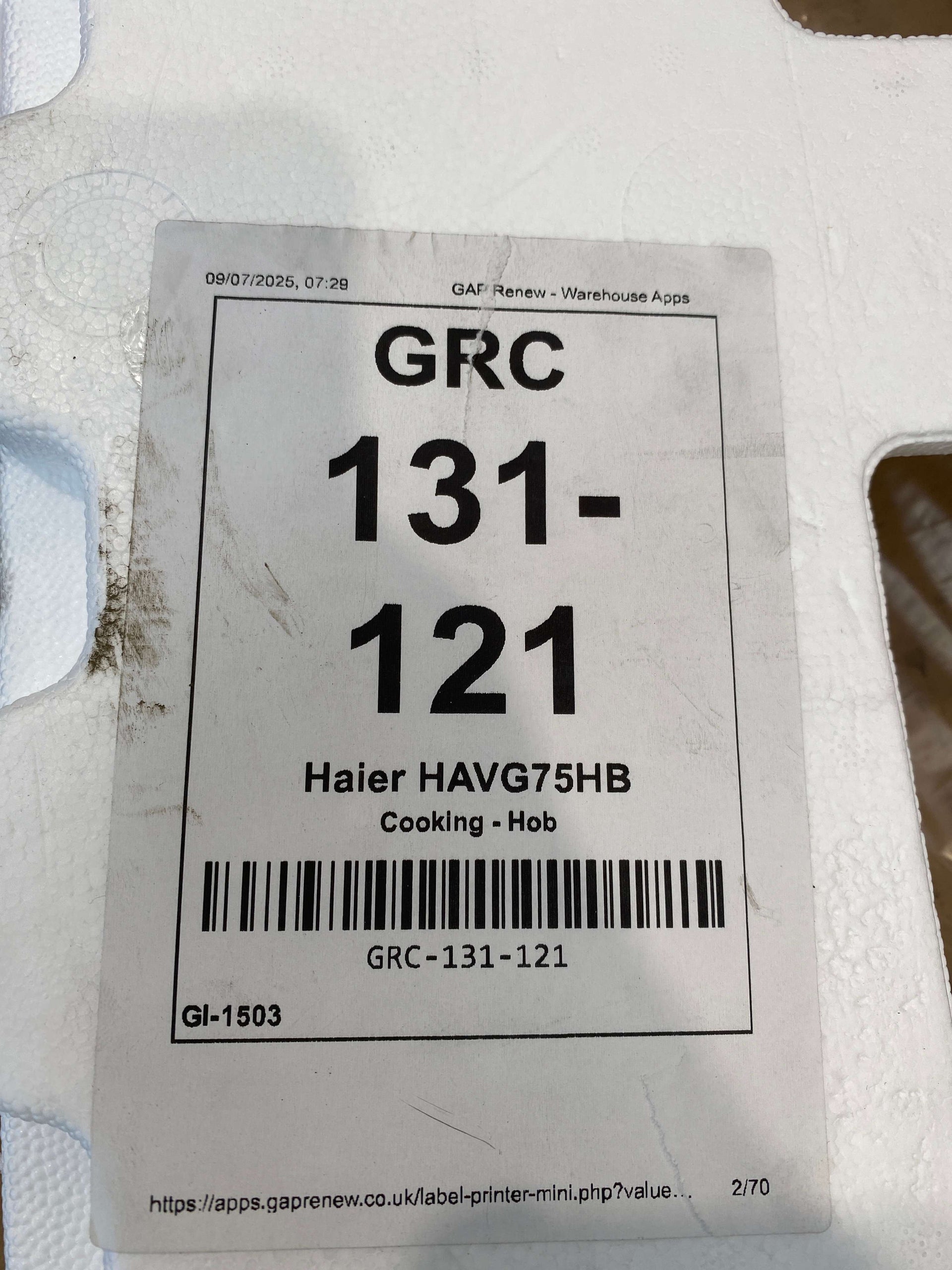 Haier HAVG75HB Series 4 75cm Gas on Glass Hob