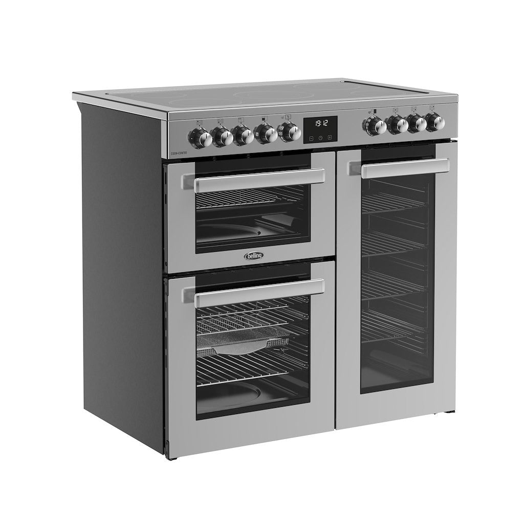 Belling Cookcentre 90E 90cm Electric Range Cooker – 174L Capacity, 5 Zone Ceramic Hob, AirFry Function, Stainless Steel – Renew 2 U