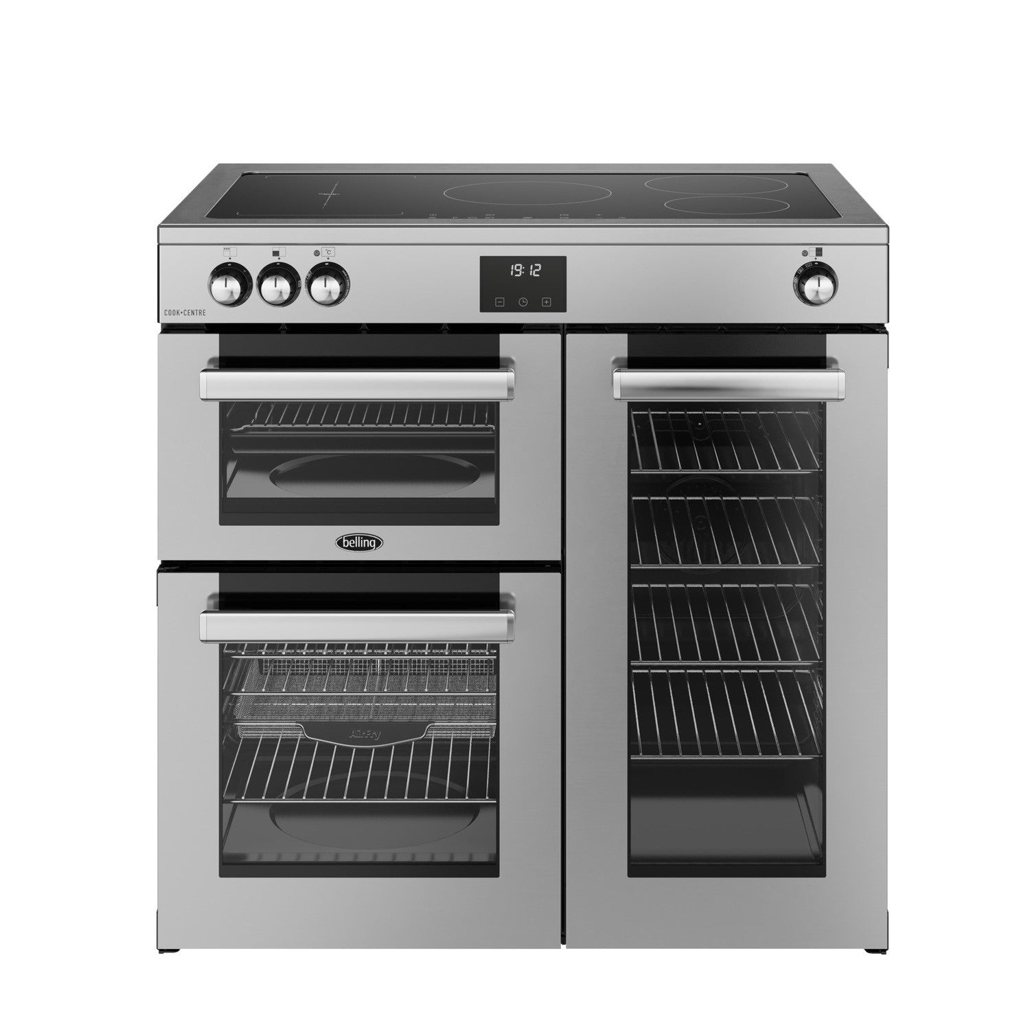 Belling Cookcentre 90Ei 90cm Electric Induction Range Cooker – 174L Capacity, 5 Zone Hob, AirFry Mode, Stainless Steel – Renew 2 U