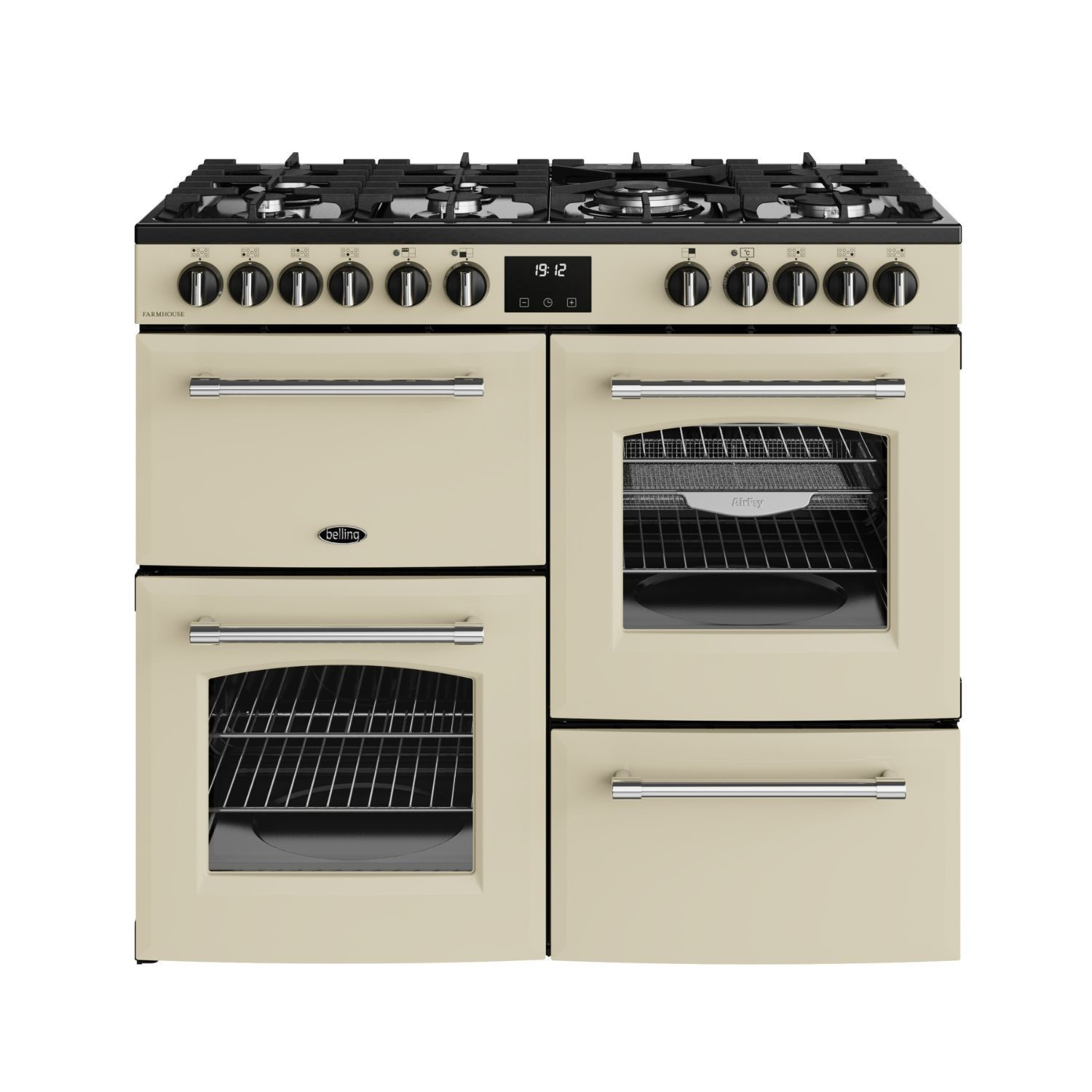 Belling Farmhouse 100cm Dual Fuel Range Cooker – 157L, AirFry, Cream – Renew 2 U