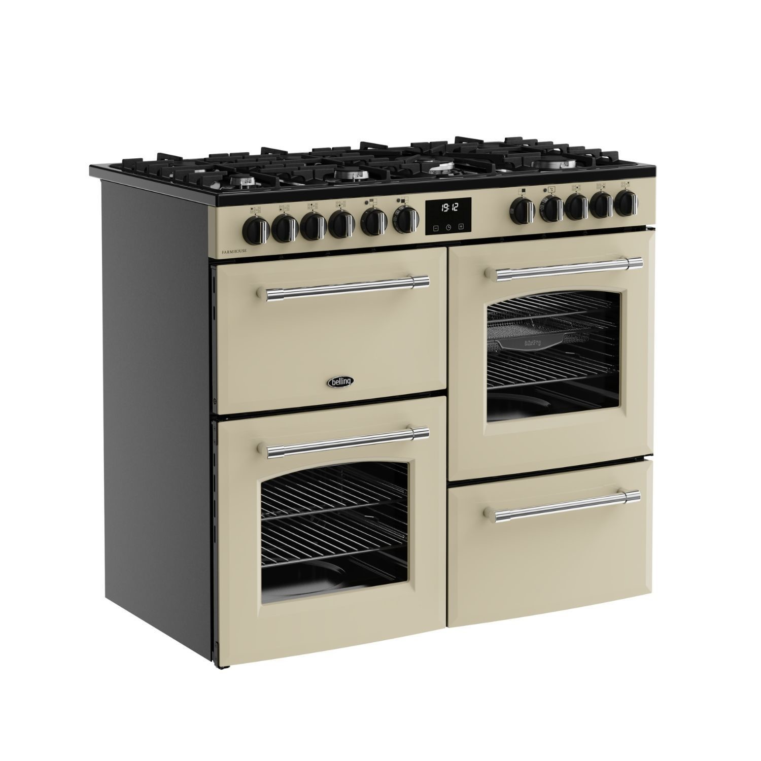 Belling Farmhouse 100cm Dual Fuel Range Cooker – 157L, AirFry, Cream – Renew 2 U