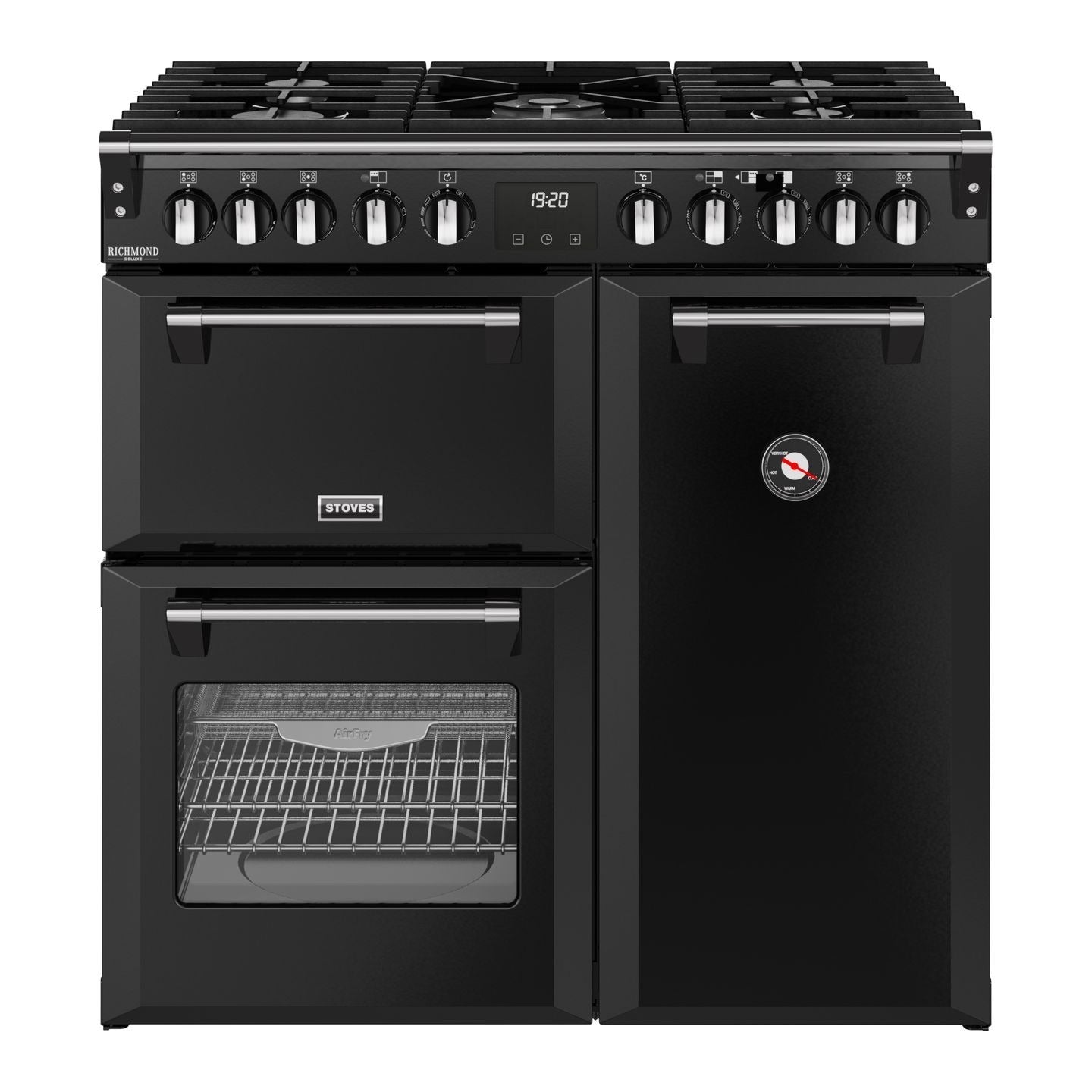 Stoves Richmond 90cm Dual Fuel Range Cooker – 174L, 3 Ovens, SteamCleanse, Black – Renew 2 U