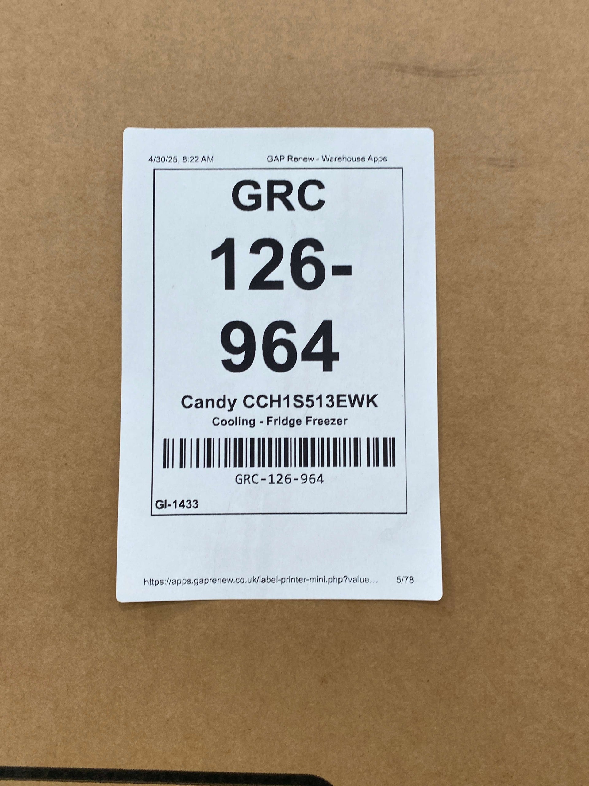 Candy CCH1S513EWK 185 Litre Combi Fridge Freezer
