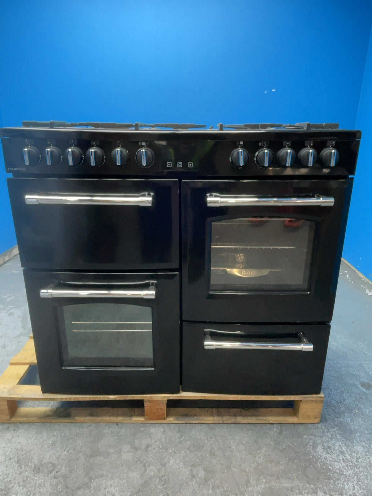 #GRC-159-449 - Belling Farmhouse 100cm Dual Fuel Range Cooker – 157L, AirFry, Black