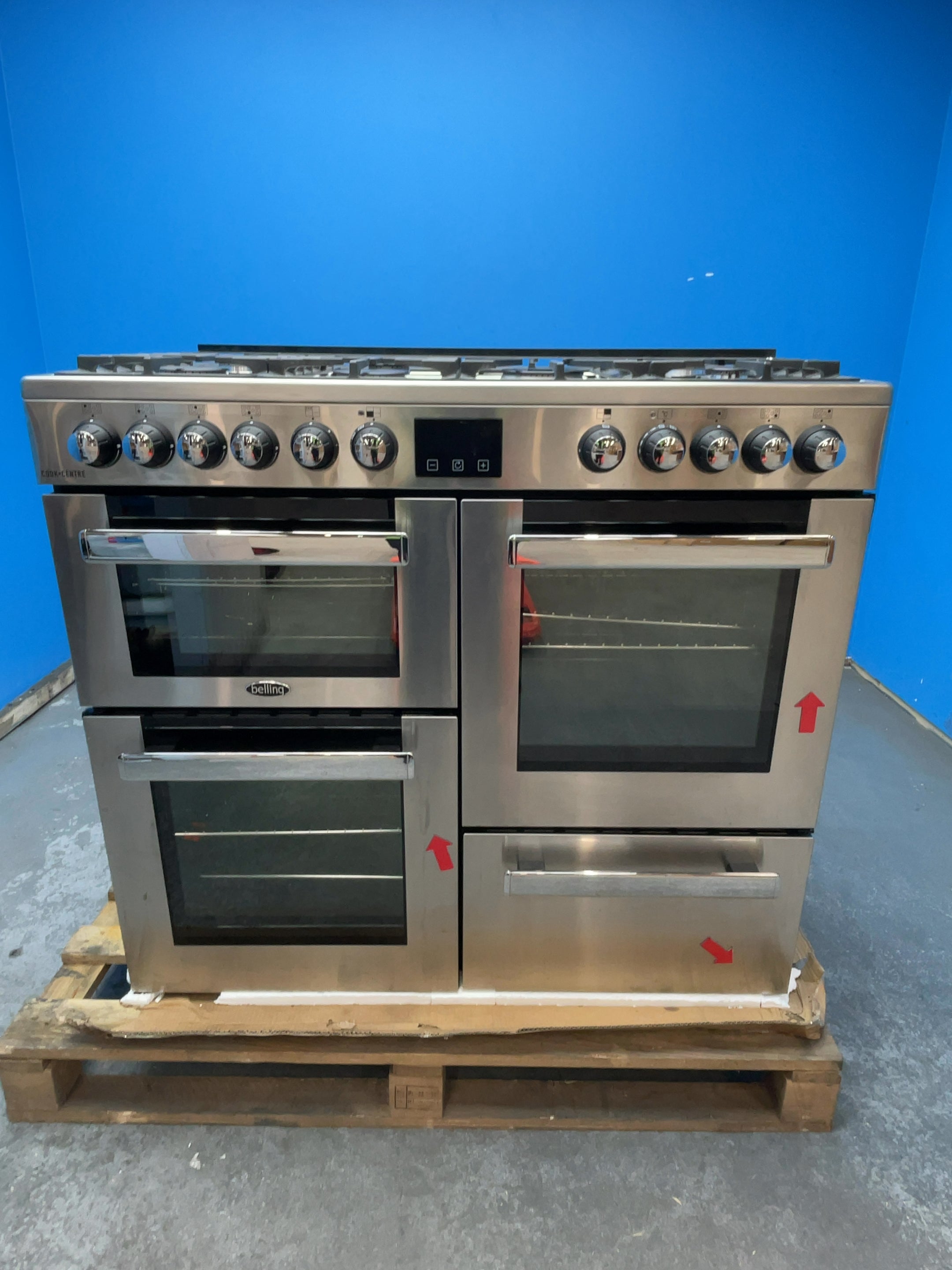 #GRC-164-325 - Belling Cookcentre 100DF 100cm Dual Fuel Range Cooker – 7 Burner Gas Hob, AirFry & Double Oven, Stainless