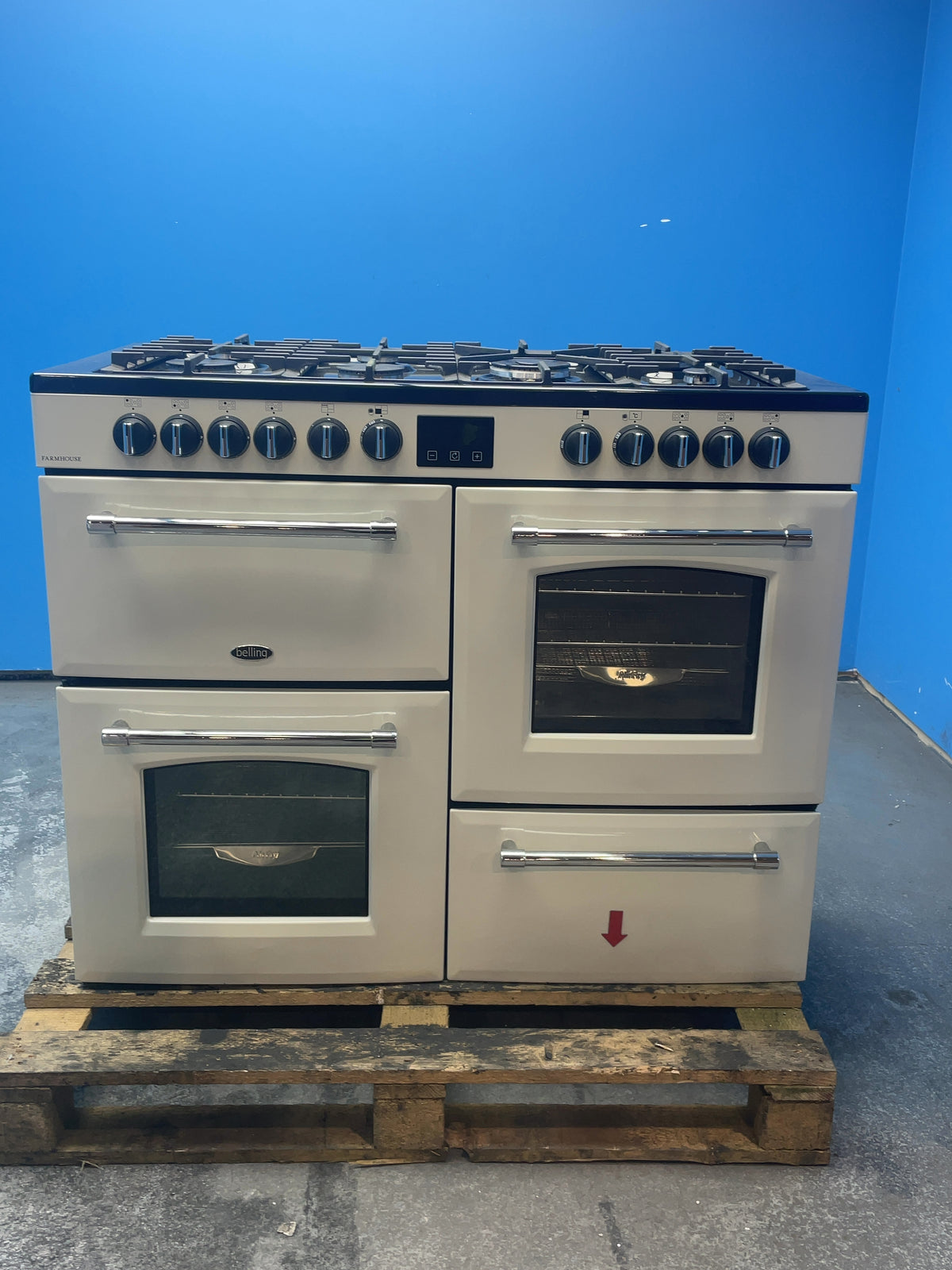 #GRC-164-337 - Belling Farmhouse 110DF Dual Fuel Range Cooker – 157L Capacity, 7 Gas Burners, AirFry Mode, Cream
