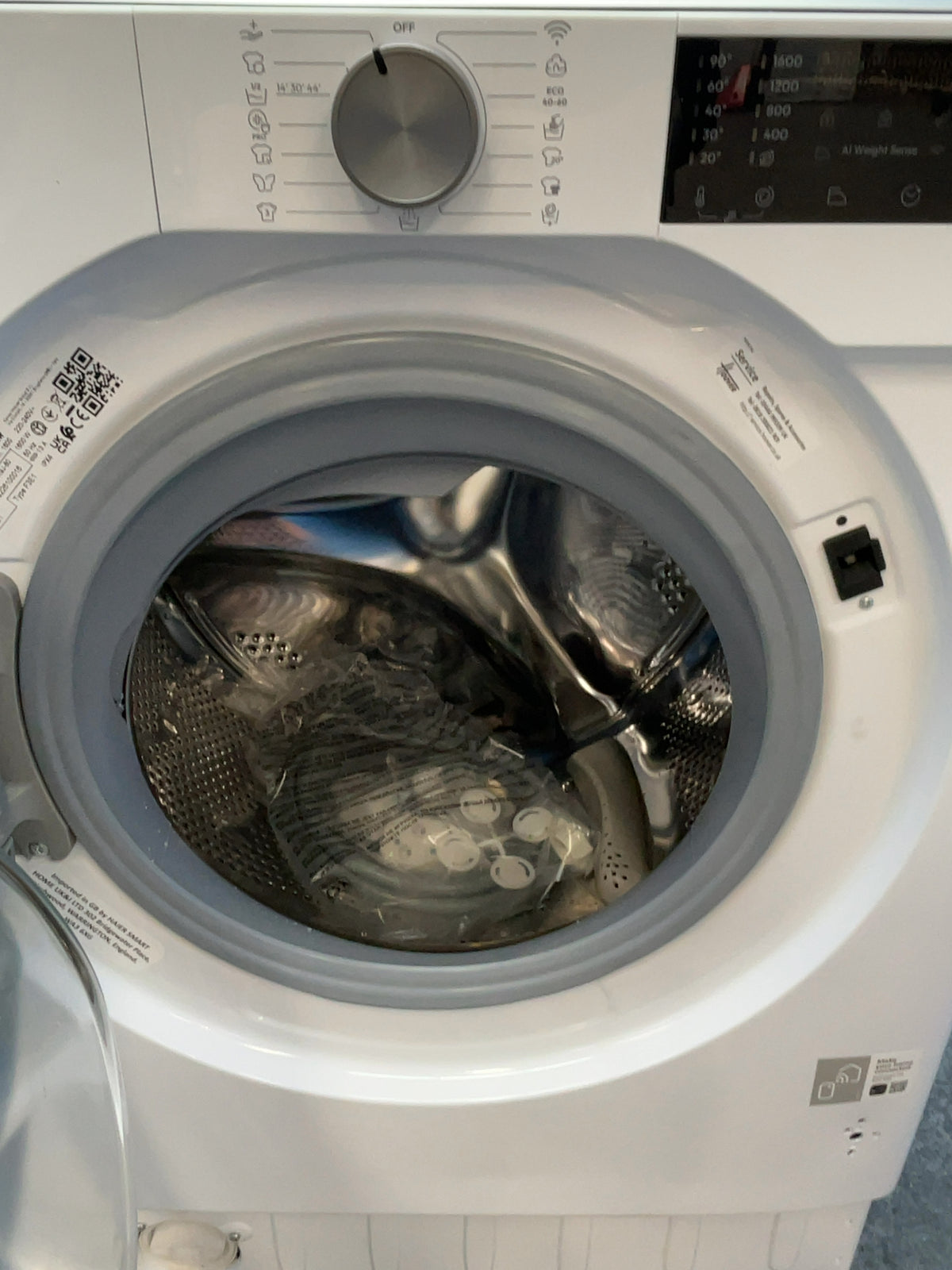#GRC-165-034 - Hoover 9kg 1600rpm Integrated Washing Machine – KG Mode, Steam Function, White