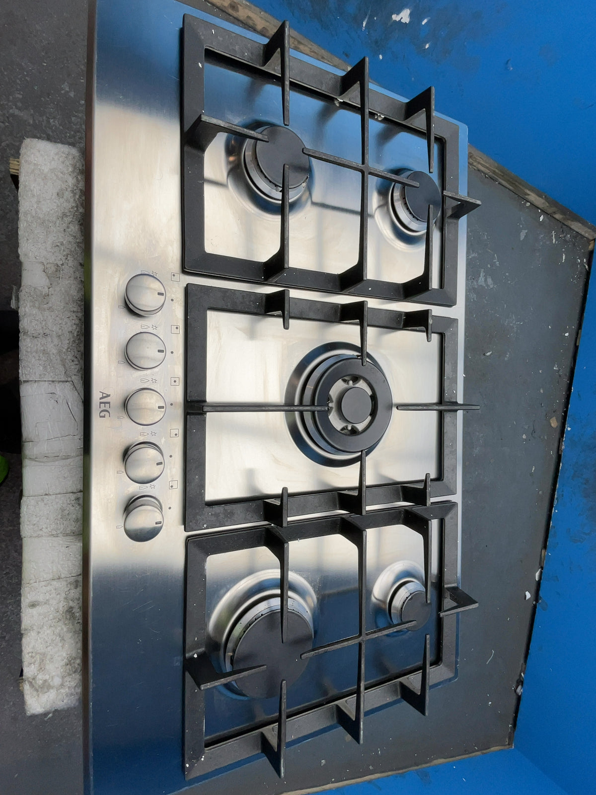#GRC-166-109 - AEG 3000 90cm 5 Burner Gas Hob in Stainless Steel – Wok Burner, Speed Burners, Cast Iron Pan Supports