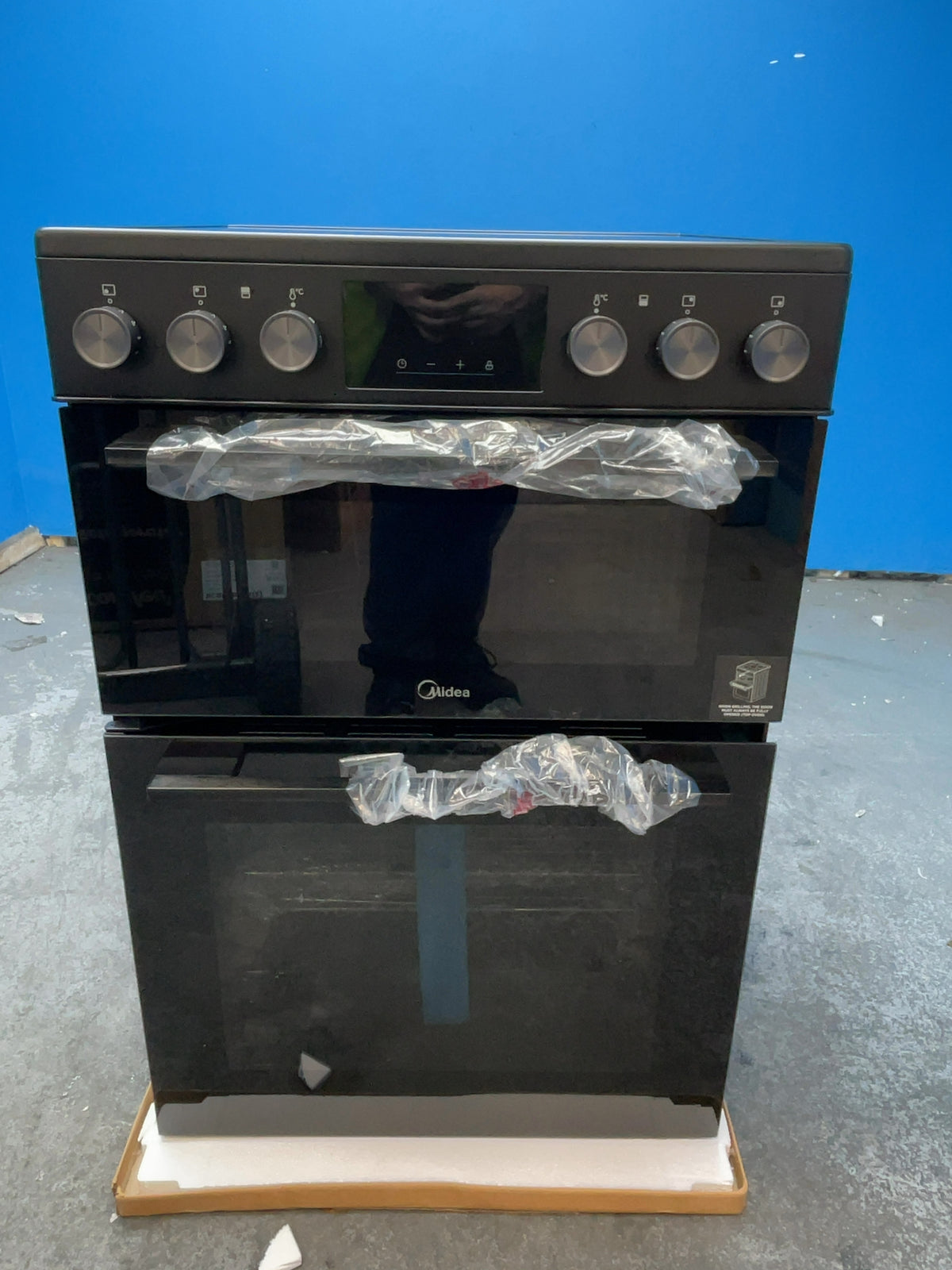 #GRC-166-148 - Midea 60cm Freestanding Electric Double Oven Cooker – Ceramic Hob, 107L Capacity, Fan Main Oven, Black