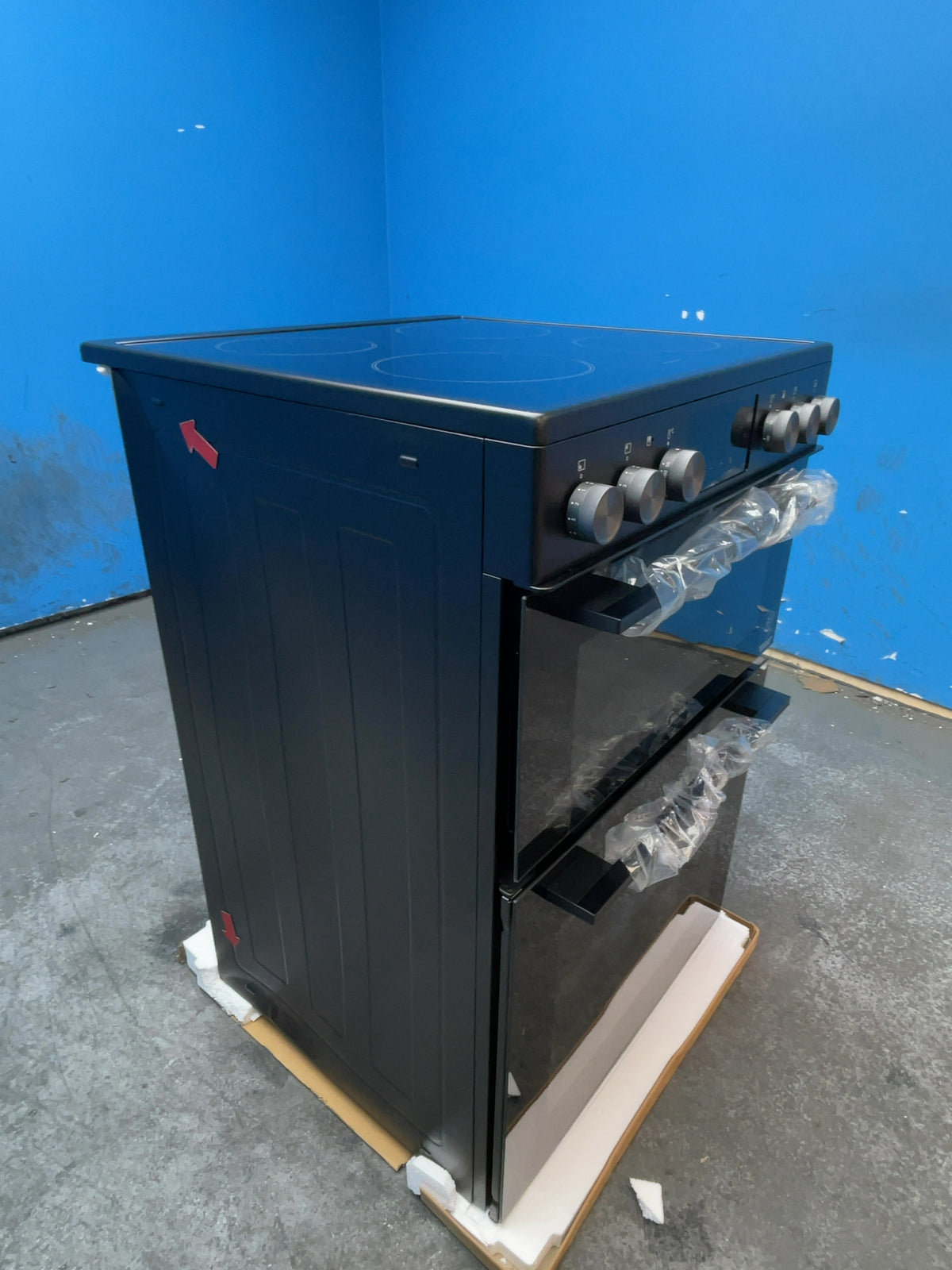 #GRC-166-148 - Midea 60cm Freestanding Electric Double Oven Cooker – Ceramic Hob, 107L Capacity, Fan Main Oven, Black