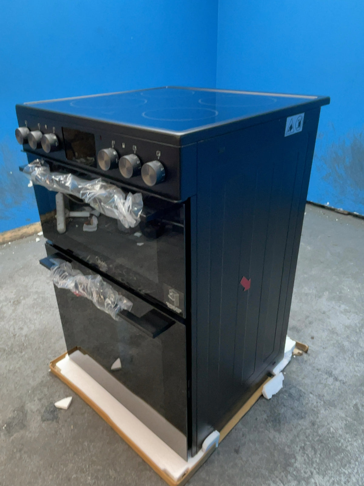 #GRC-166-148 - Midea 60cm Freestanding Electric Double Oven Cooker – Ceramic Hob, 107L Capacity, Fan Main Oven, Black