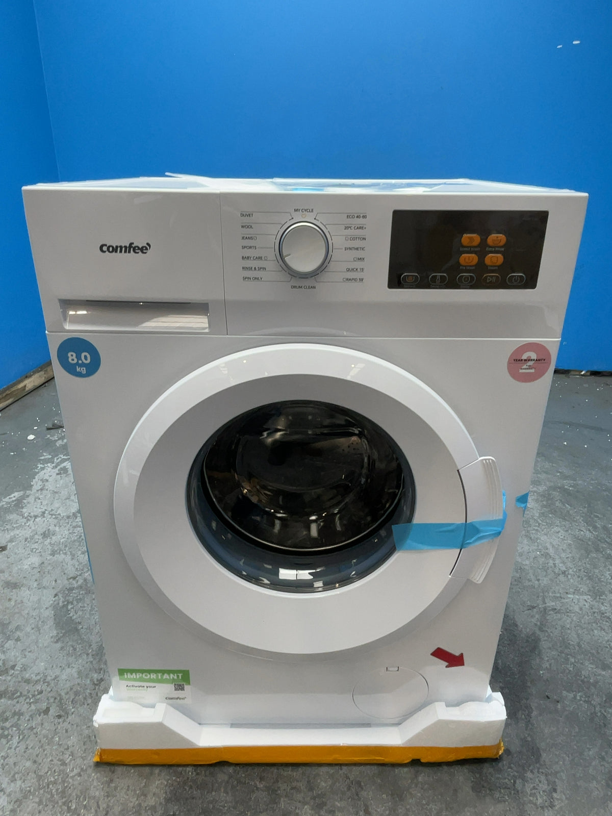#GRC-166-157 - Comfee 8kg 1400rpm Washing Machine – Steam Clean, 15 Programmes & Delay Start