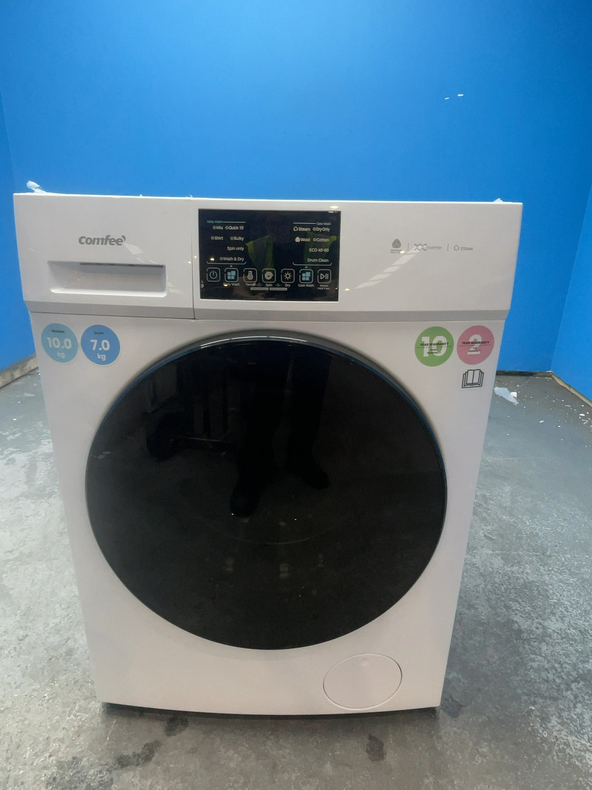#GRC-166-221 - Comfee 10kg Wash / 7kg Dry Washer Dryer – Steam Care, Woolmark Certified, White