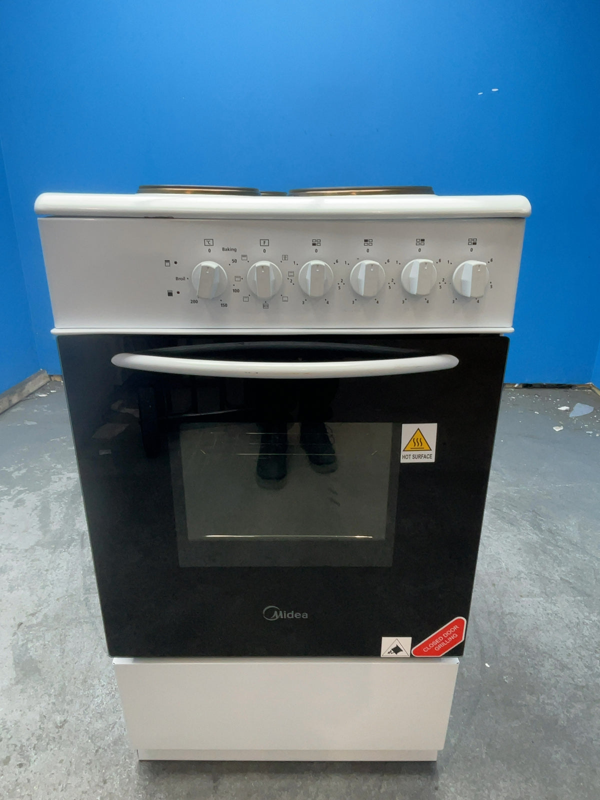 #GRC-166-237 - Midea 50cm Electric Cooker – Solid Plate Hob, Integrated Grill, White
