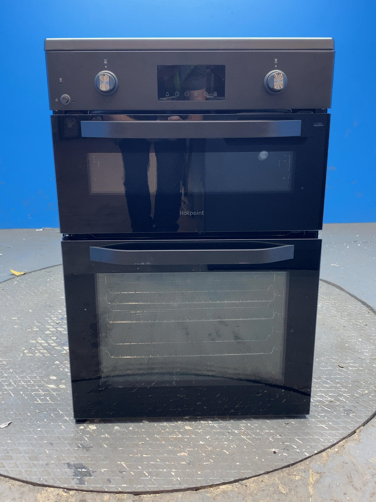 #GRC-166-424 - Hotpoint 60cm Electric Double Oven Cooker – 113L Total Capacity, Induction Hob, Steam Assist
