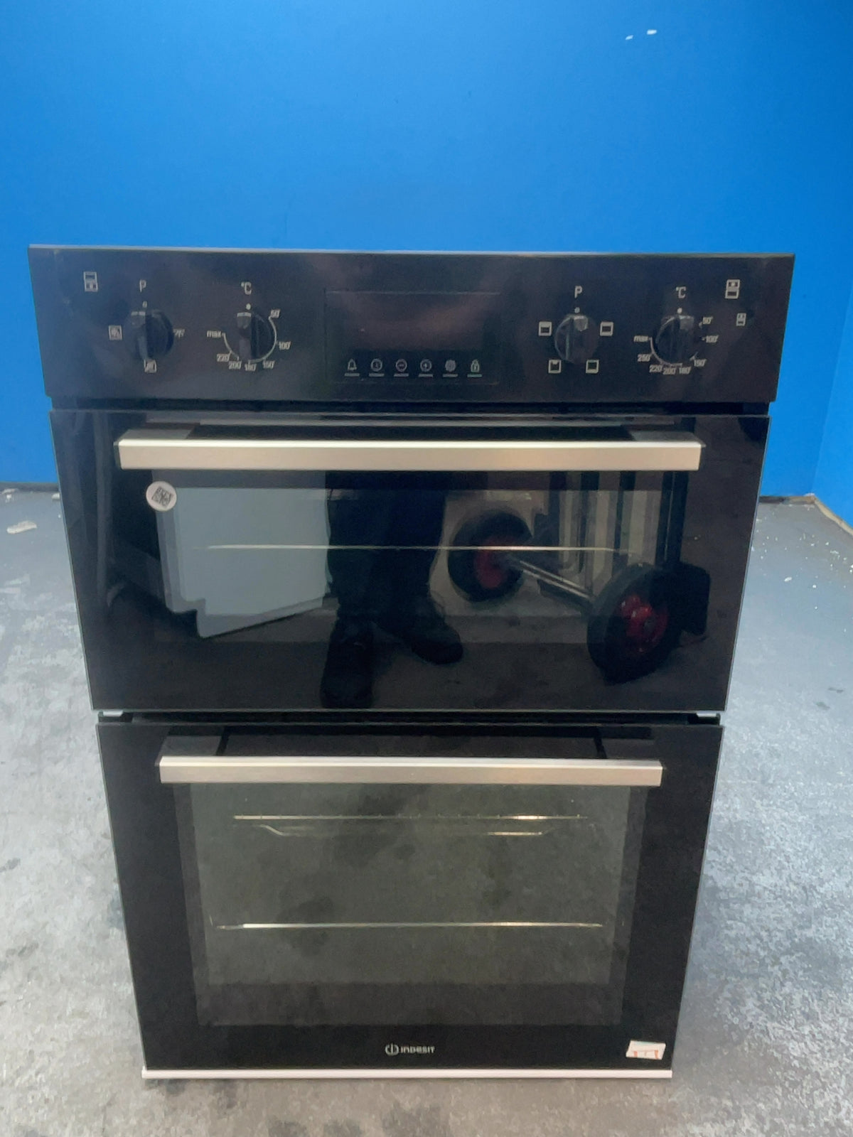 #GRC-166-431 - Indesit Built-In Double Oven – 105L Capacity, Fan Main Oven, Twin Grill, Black