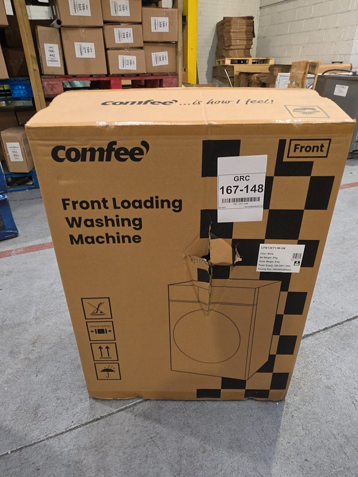 #GRC-167-148 - Comfee 7kg 1200rpm Washing Machine – Steam Wash & 15 Min Quick Cycle, White