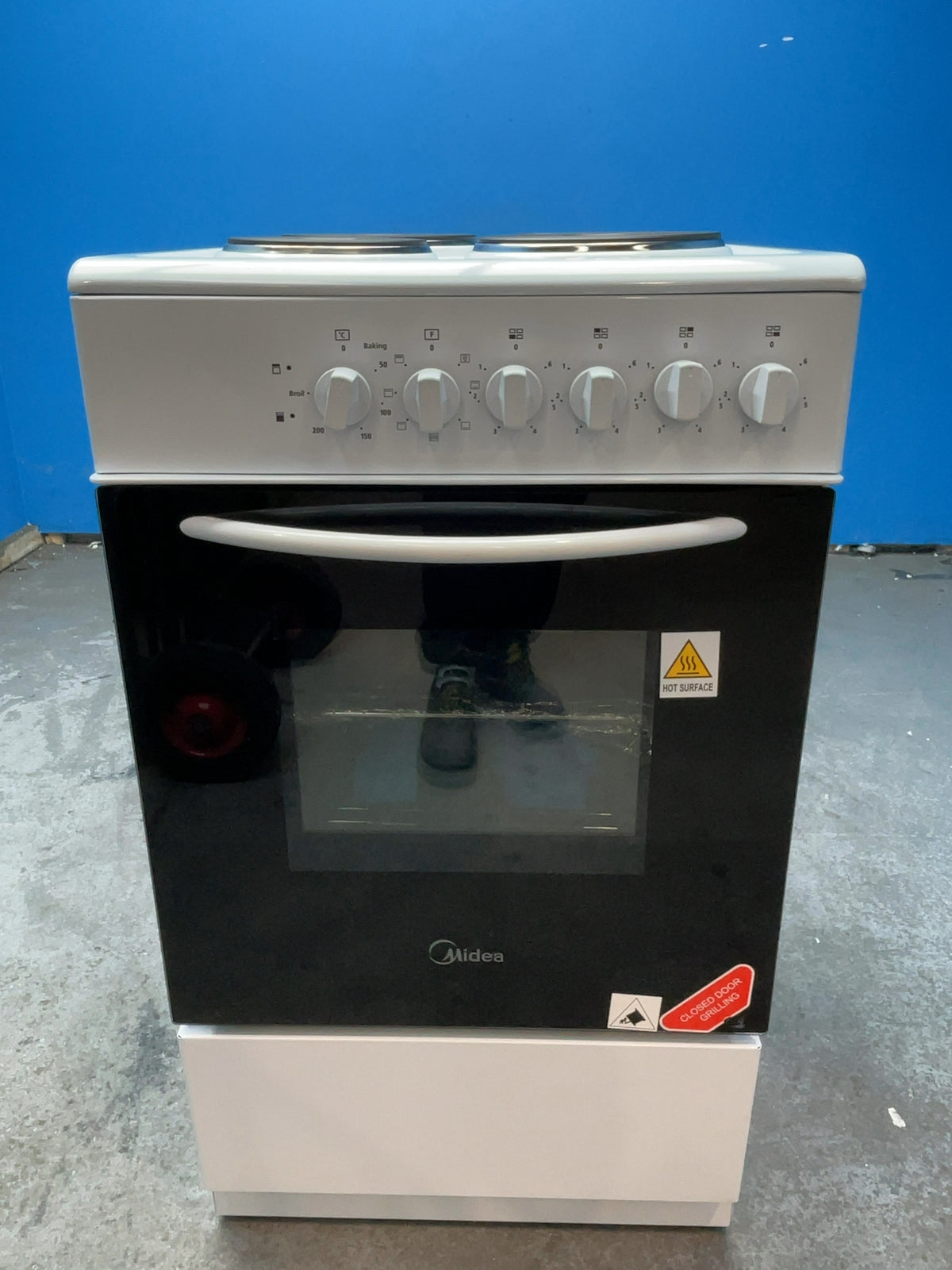 #GRC-167-424 - Midea 50cm Electric Cooker – Solid Plate Hob, Integrated Grill, White