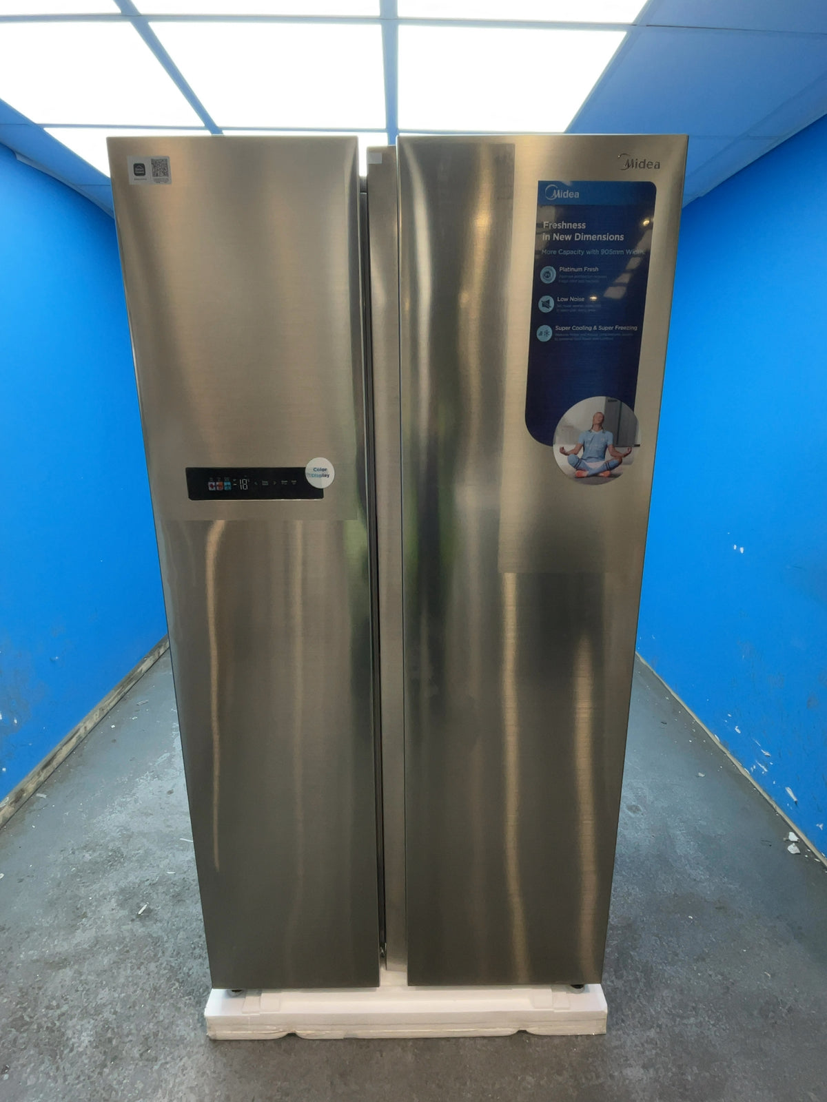 #GRC-168-001 - Midea American Style Fridge Freezer – 592L, Brushed Steel, Total No Frost