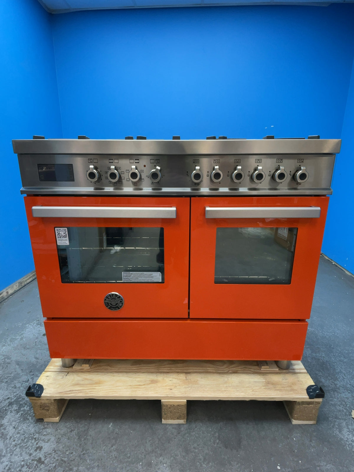 #GRC-168-074 - Bertazzoni Professional Series 100cm Dual Fuel Range Cooker – Twin Oven 123L, 6 Gas Burners, Dual Wok, Orange