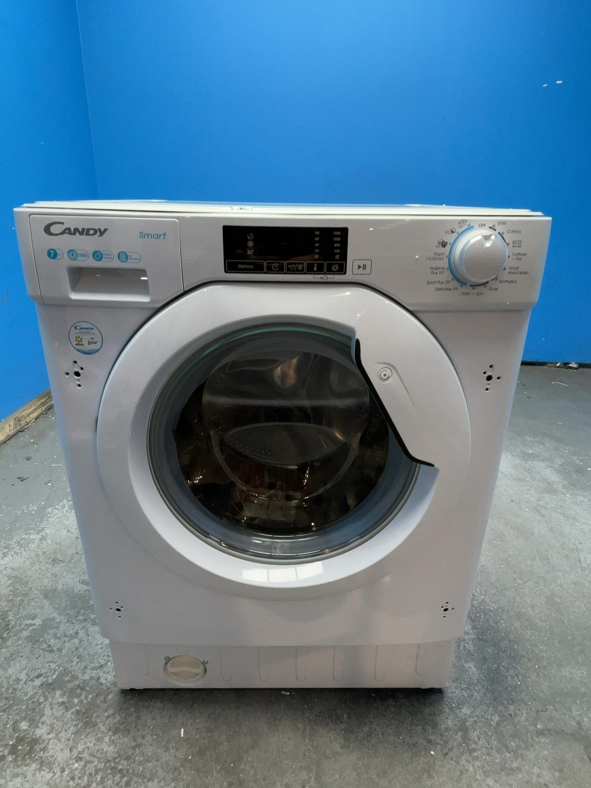 #GRC-168-750 - Candy CBW 57D1XE-80 7kg Integrated Washing Machine – 1500rpm, KG Detector, Steam Function, White