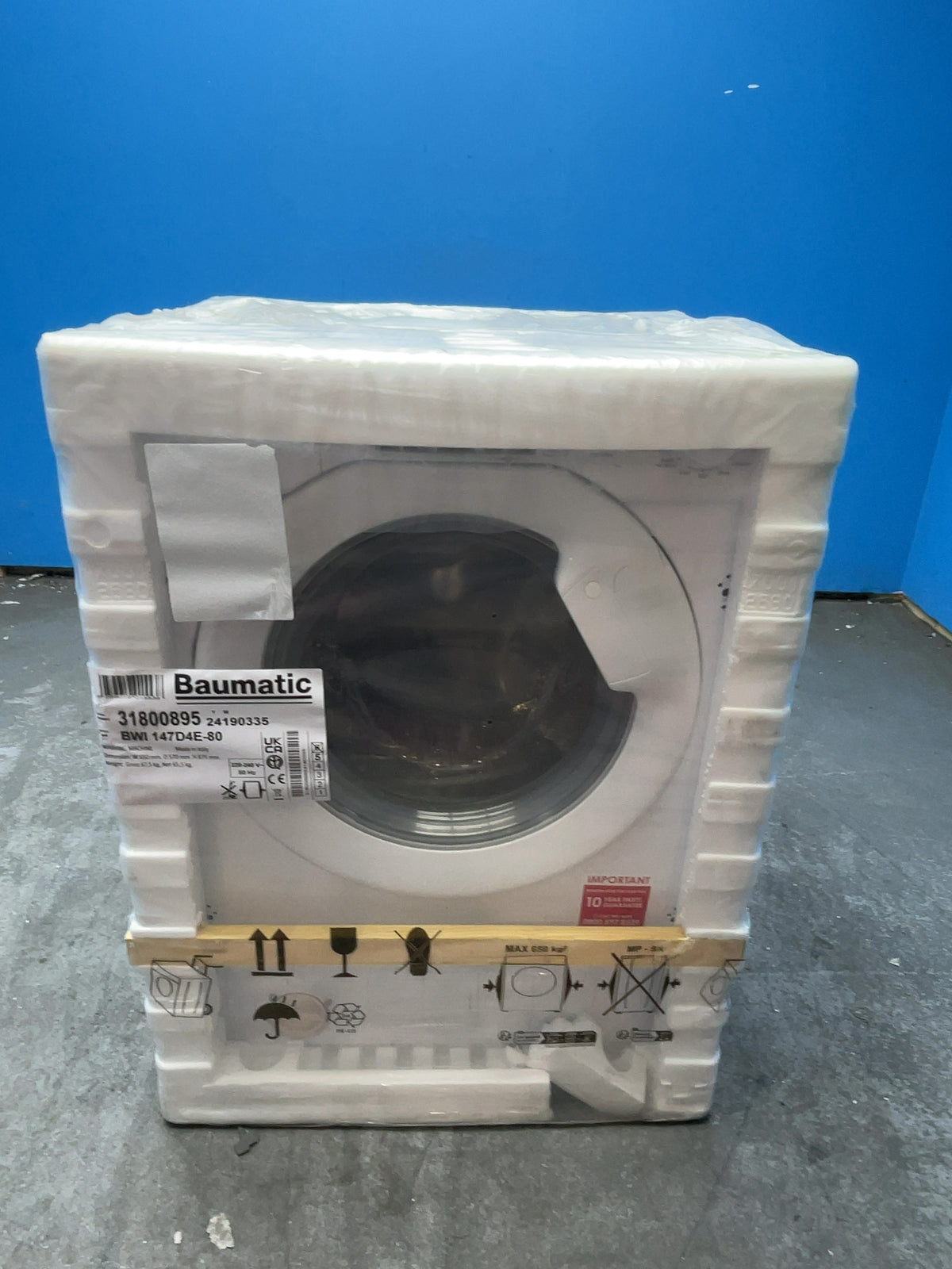 #GRC-168-792 - Baumatic BWI 147D4E-80 Integrated Washing Machine – 7kg Capacity, 1400rpm, LED Display, Quick Wash, White