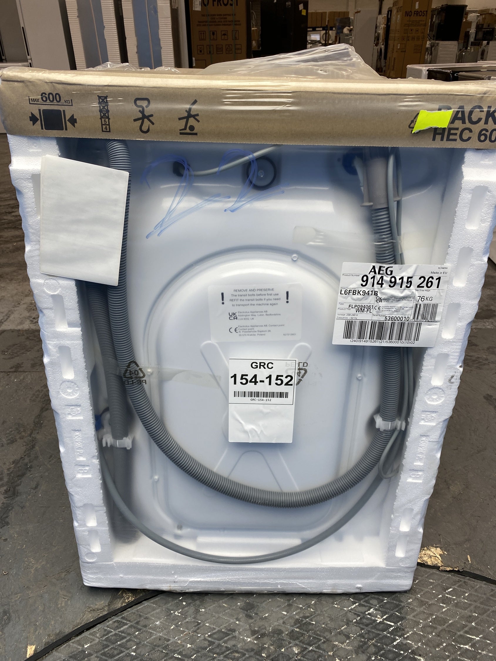 #GRC-154-152 - AEG 6000 Series L6FBK941B 9kg 1400rpm Washing Machine