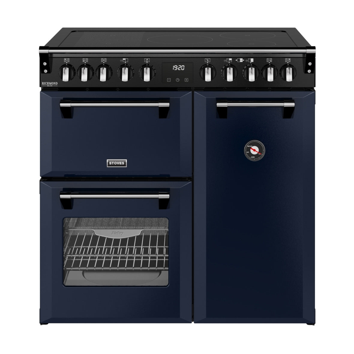 Stoves Richmond Deluxe 90cm Electric Induction Range Cooker – Quad Oven, AirFry, Bridgeable Hob, Midnight Blue – Renew 2 U