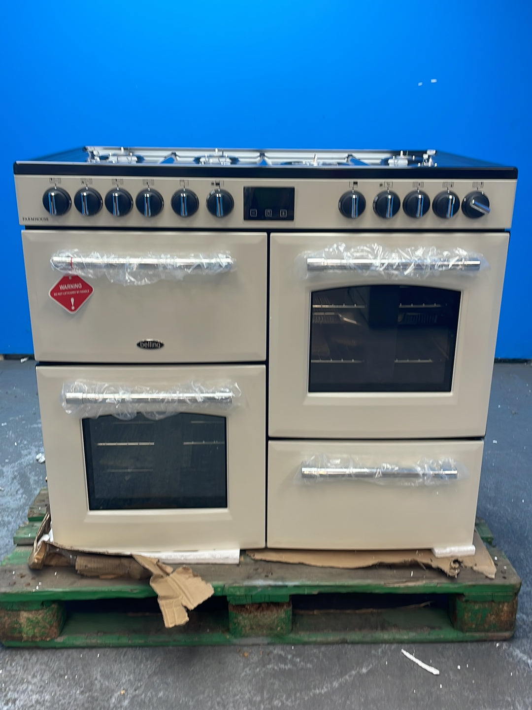#GRC-164-335 - Belling Farmhouse 100cm Dual Fuel Range Cooker – 157L, AirFry, Cream