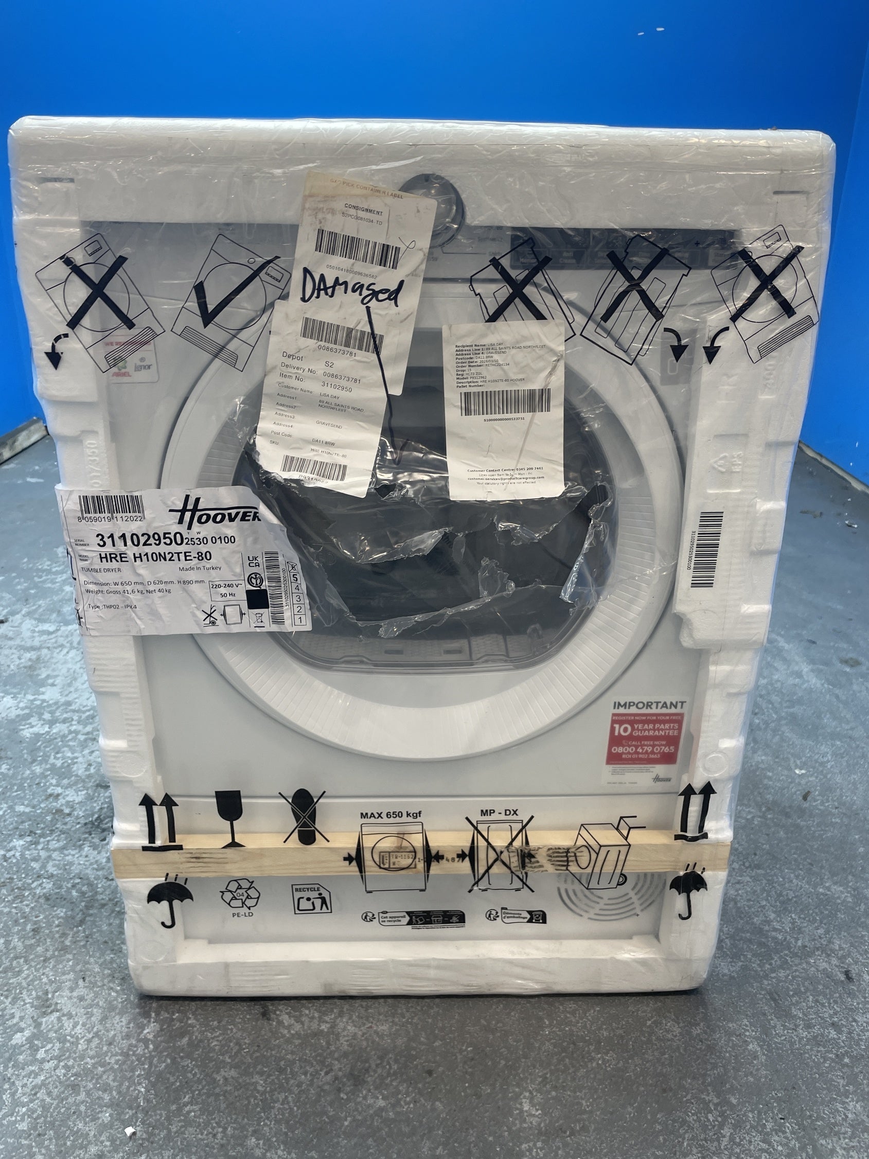 #GRC-155-859 - Hoover HRE H10N2TE-80 10kg Heat Pump Tumble Dryer