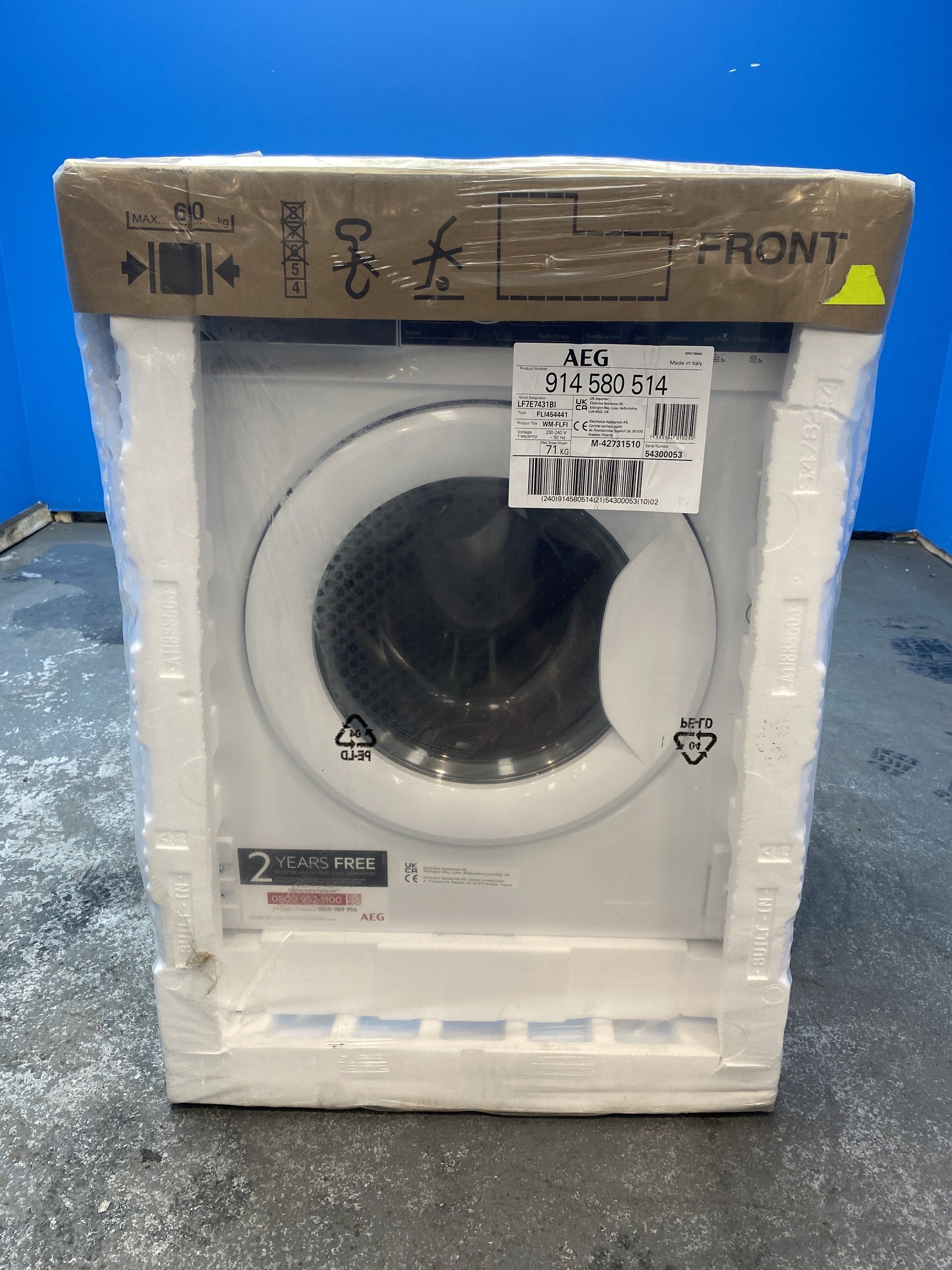 #GRC-154-156 - AEG LF7E7431BI 7000 ProSteam 7kg 1400rpm Integrated Washing Machine