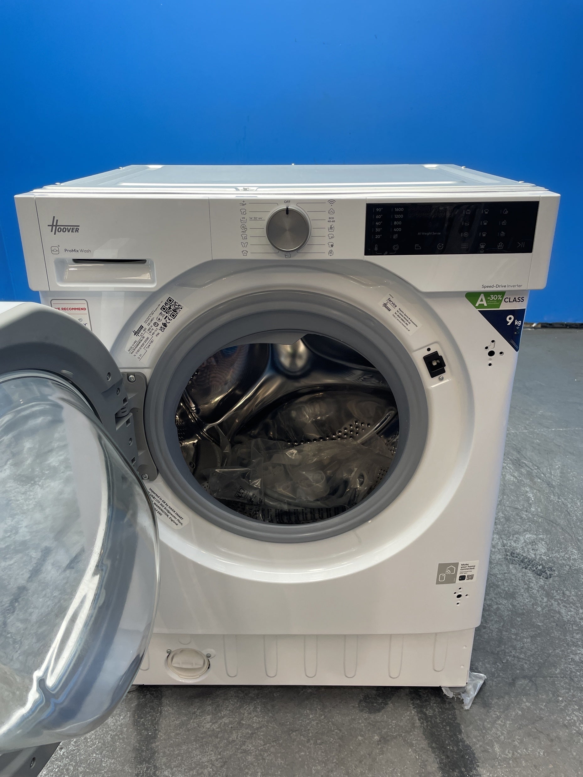 #GRC-163-346 - Hoover 9kg 1600rpm Integrated Washing Machine – AI Weight Sense, White