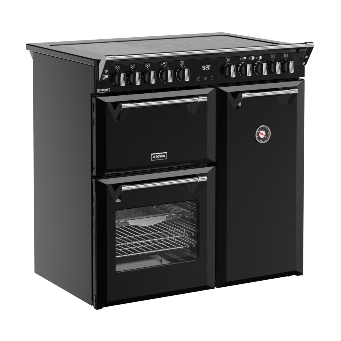 Stoves Richmond Deluxe 90cm Electric Induction Range Cooker – Quad Oven, AirFry, Bridgeable Hob, Black – Renew 2 U