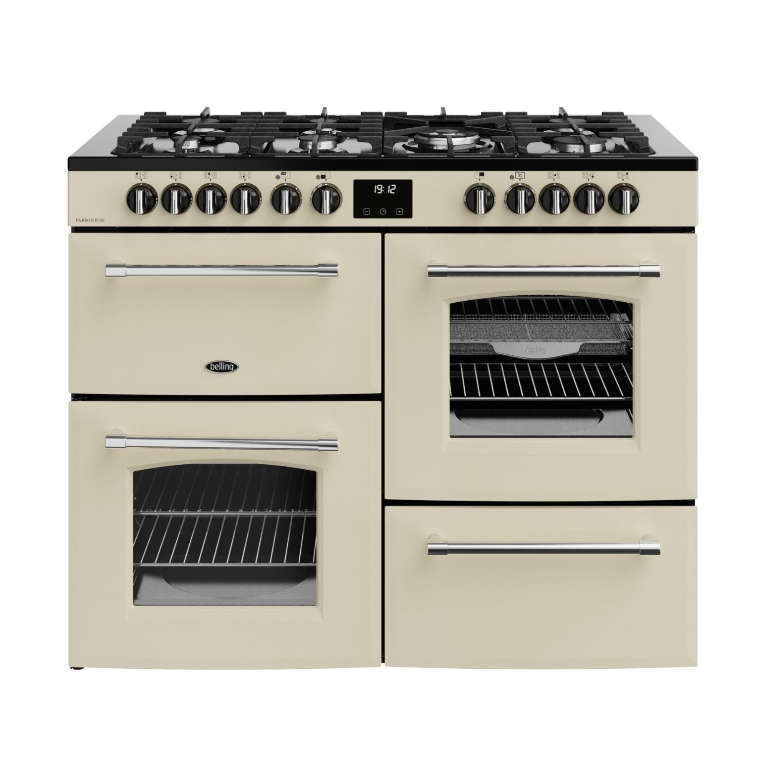 Belling Farmhouse 110DF Dual Fuel Range Cooker – 157L Capacity, 7 Gas Burners, AirFry Mode, Cream – Renew 2 U