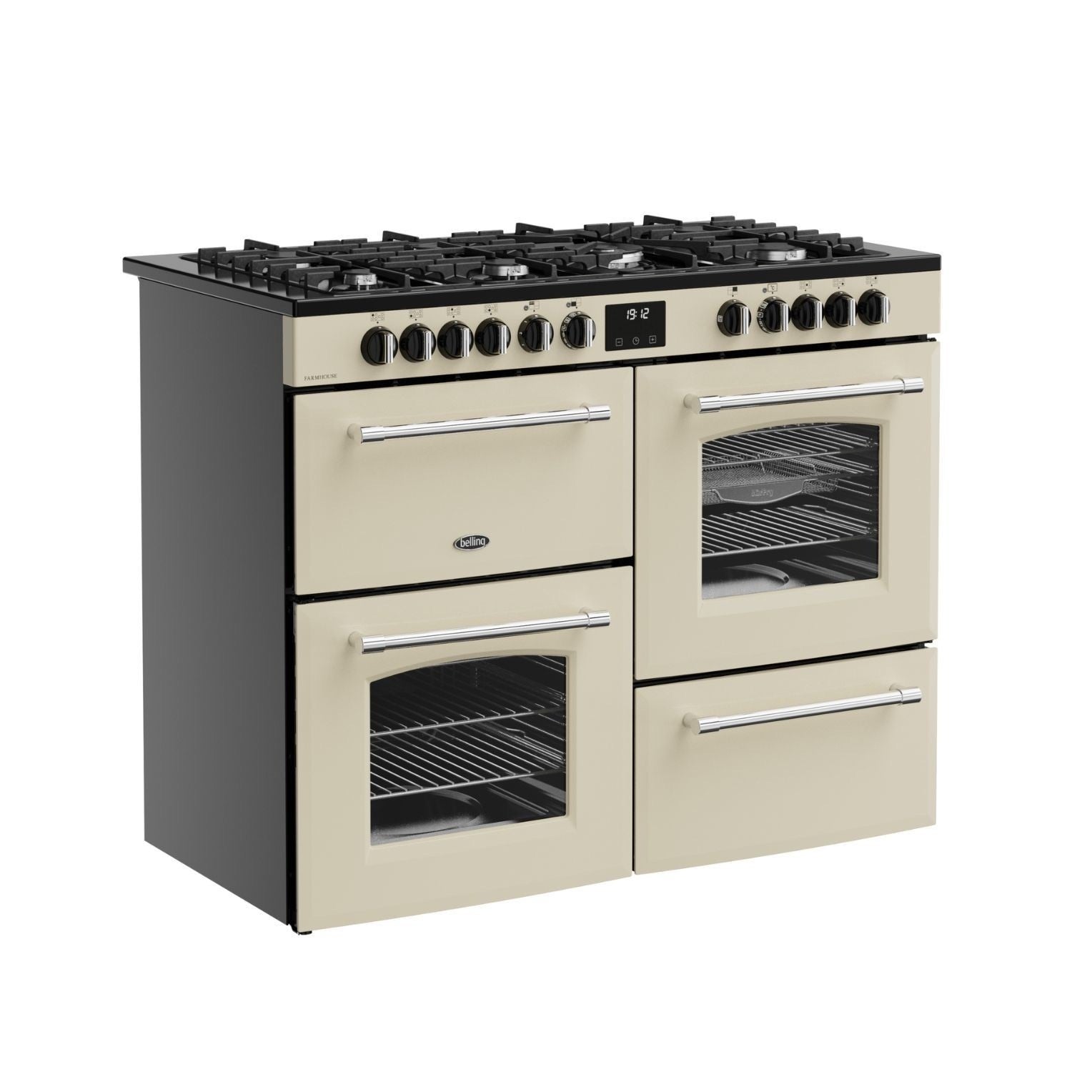 Belling Farmhouse 110DF Dual Fuel Range Cooker – 157L Capacity, 7 Gas Burners, AirFry Mode, Cream – Renew 2 U