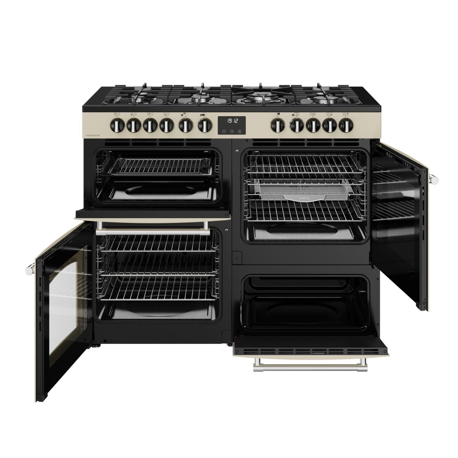Belling Farmhouse 110DF Dual Fuel Range Cooker – 157L Capacity, 7 Gas Burners, AirFry Mode, Cream – Renew 2 U