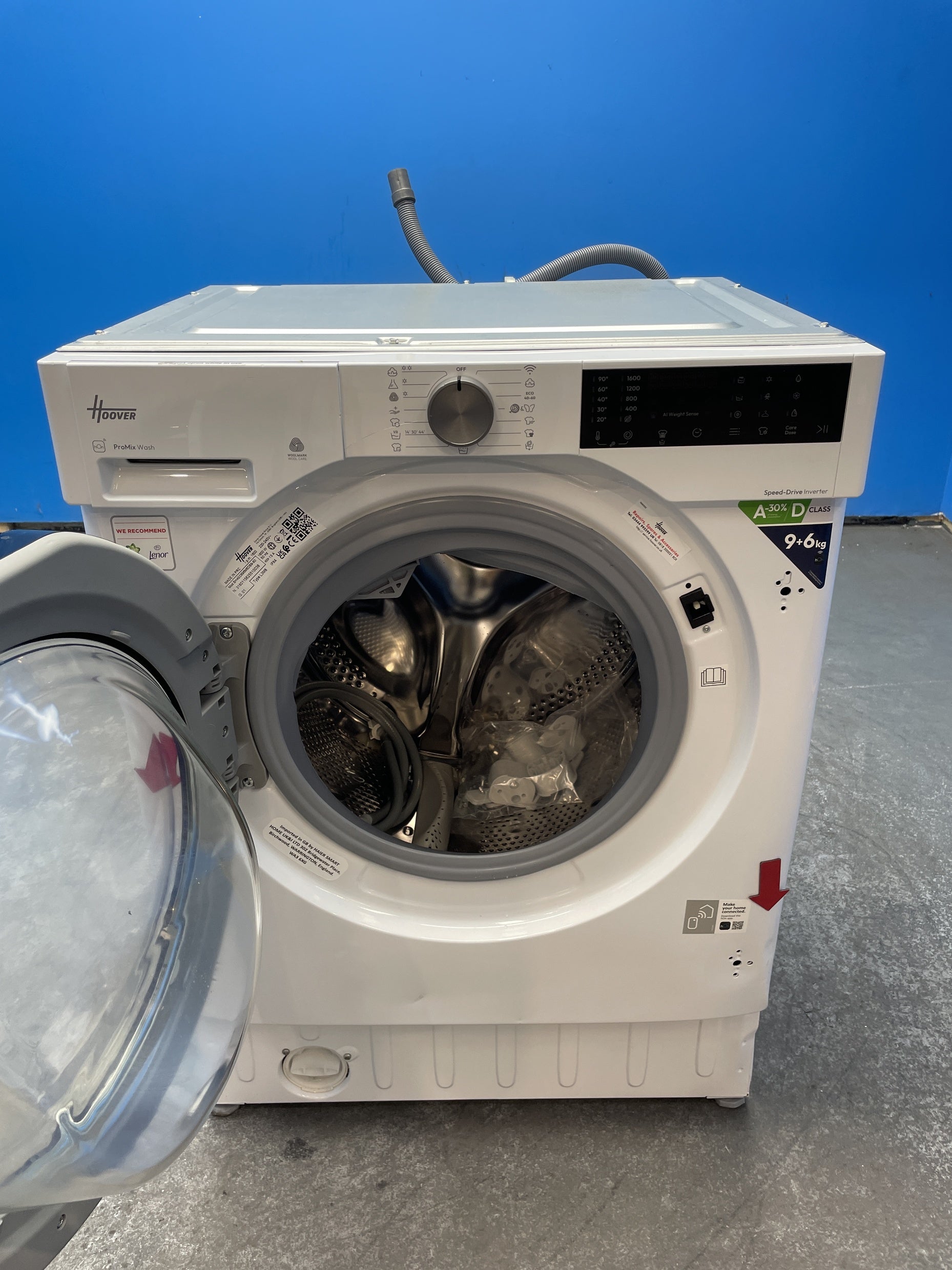 #GRC-163-863 - Hoover Integrated Washer Dryer – 9kg Wash, 6kg Dry, 1400rpm, WiFi Connected, White