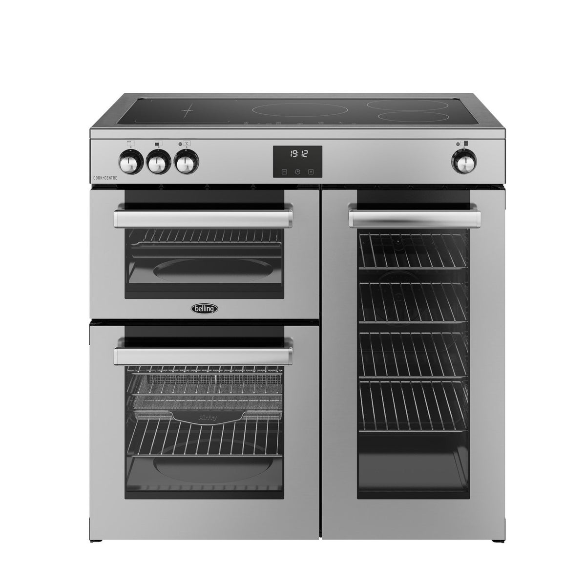 Belling Cookcentre 90Ei 90cm Electric Induction Range Cooker – 174L Capacity, 5 Zone Hob, AirFry Mode, Stainless Steel – Renew 2 U