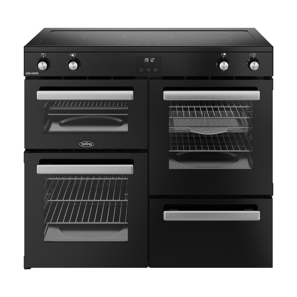 Belling Cookcentre 100Ei 100cm Induction Range Cooker – 5 Zones, AirFry & Maxi-Clock, Black – Renew 2 U