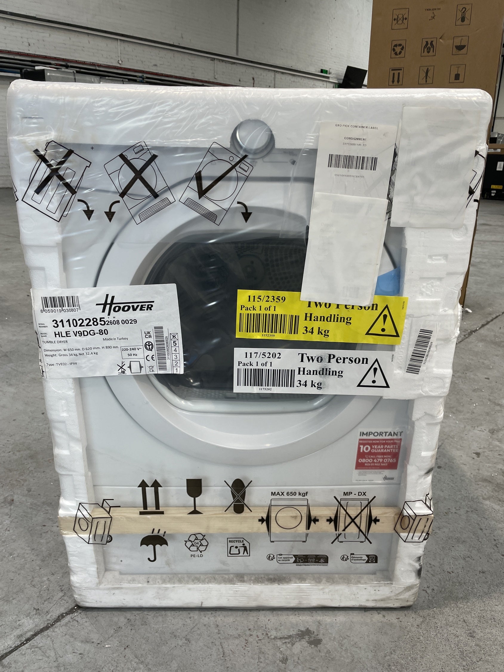 #GRC-158-460 - Hoover HLE V9DG-80 9kg Vented Tumble Dryer