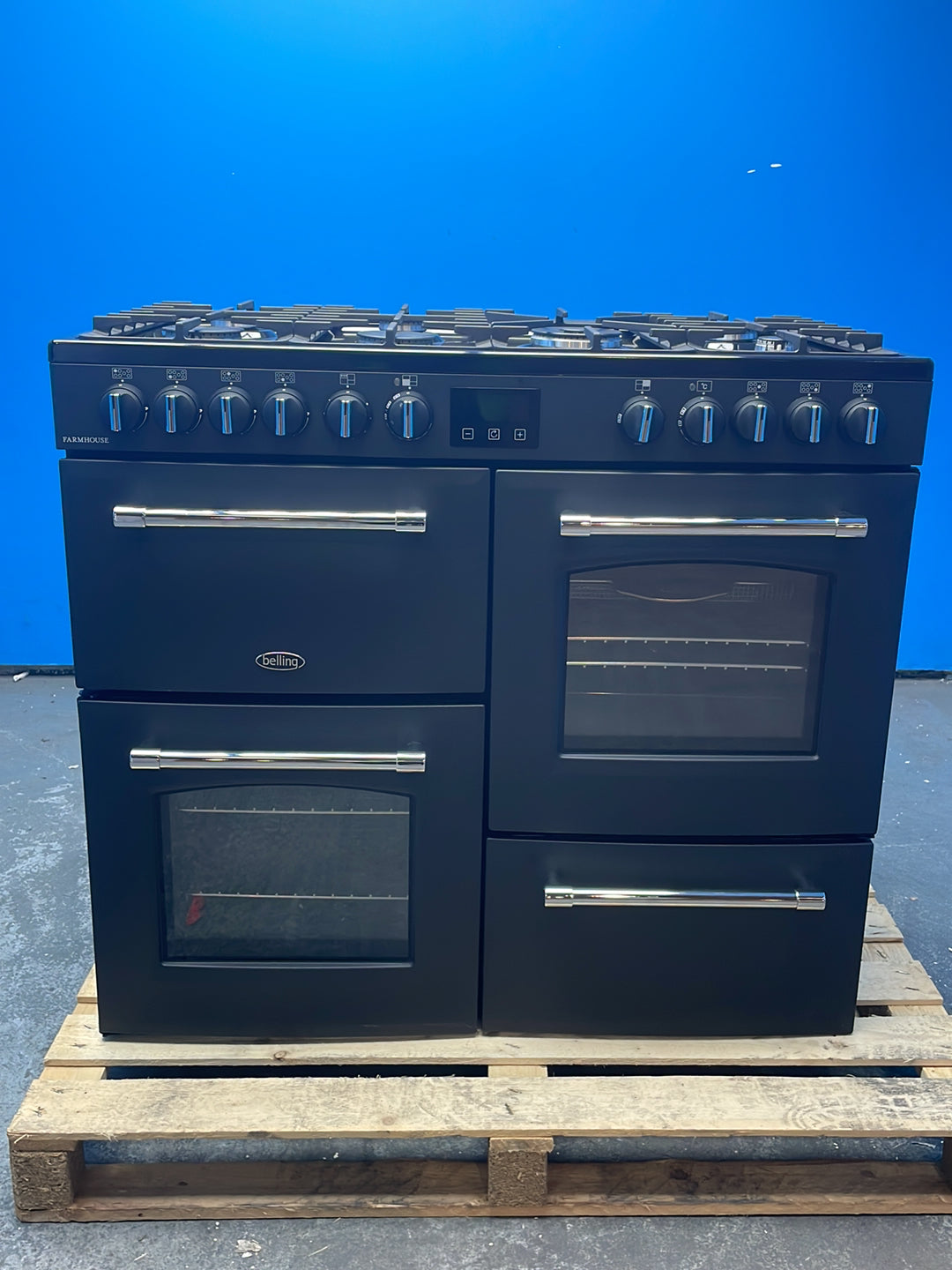 #GRC-164-342 - Belling Farmhouse 100cm Dual Fuel Range Cooker – 157L, AirFry, Grey
