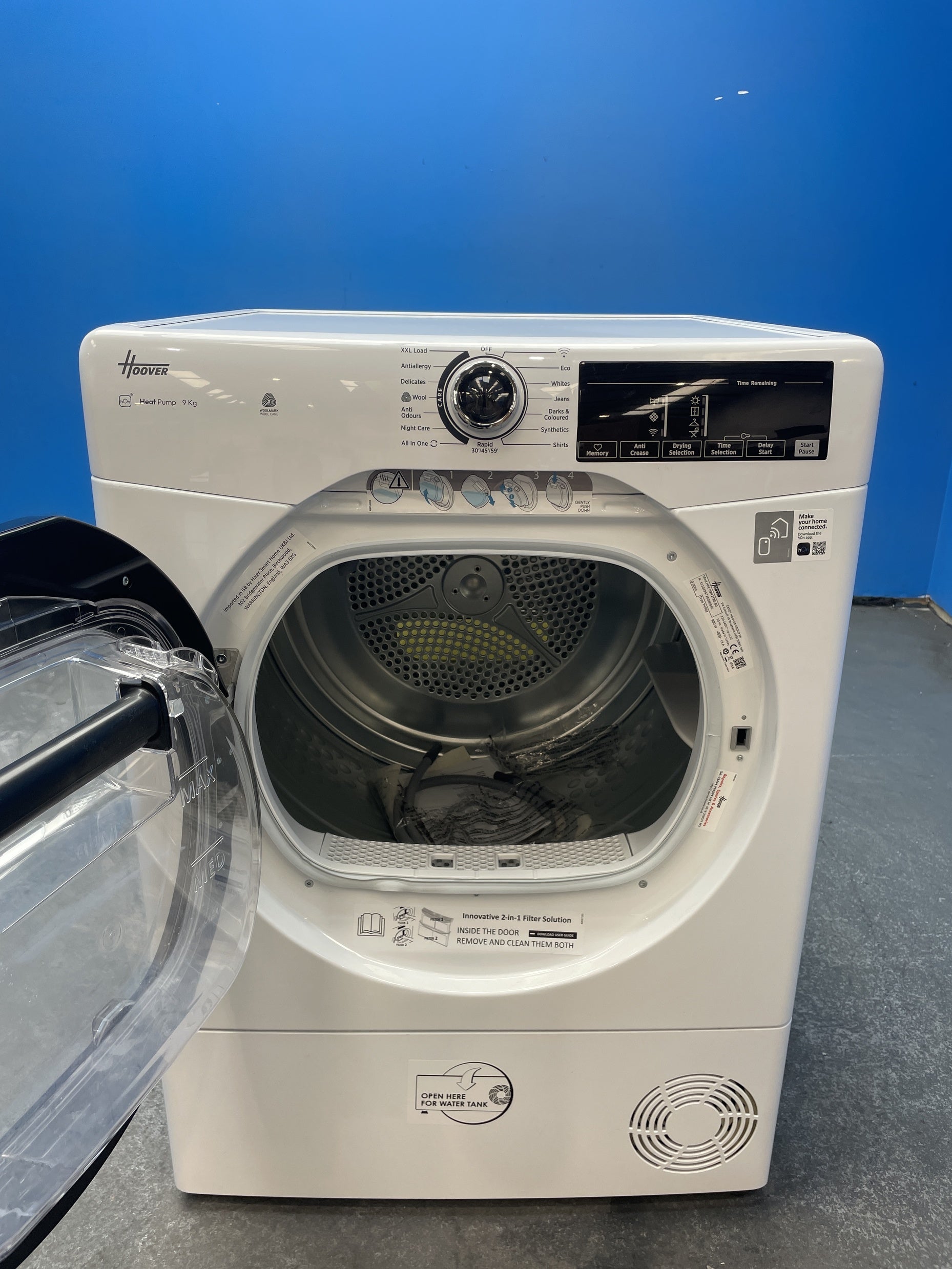 #GRC-160-250 - Hoover 9kg Heat Pump Tumble Dryer – WiFi Connected, White, D Energy Rating