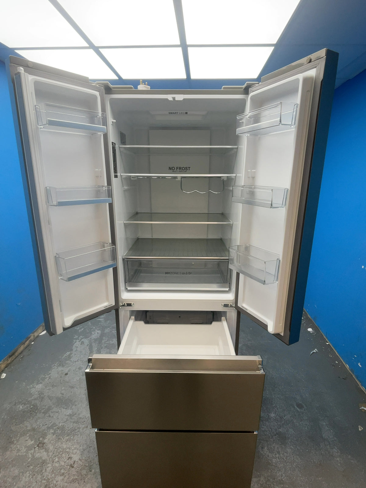 #GRC-160-292 - Haier 70cm French Door Fridge Freezer – 446L, Platinum Inox, Total No Frost