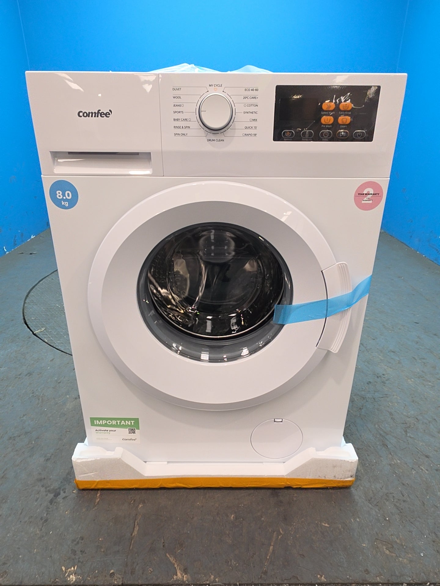 #GRC-163-269 - Comfee 8kg 1400rpm Washing Machine – Steam Clean, 15 Programmes & Delay Start