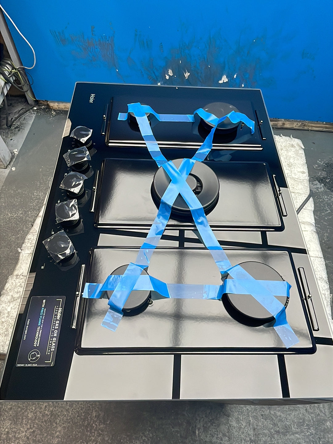 #GRC-163-388 - Haier Series 4 75cm 5 Zone Gas on Glass Hob – Preci Flame, 5kW Wok Burner, Black