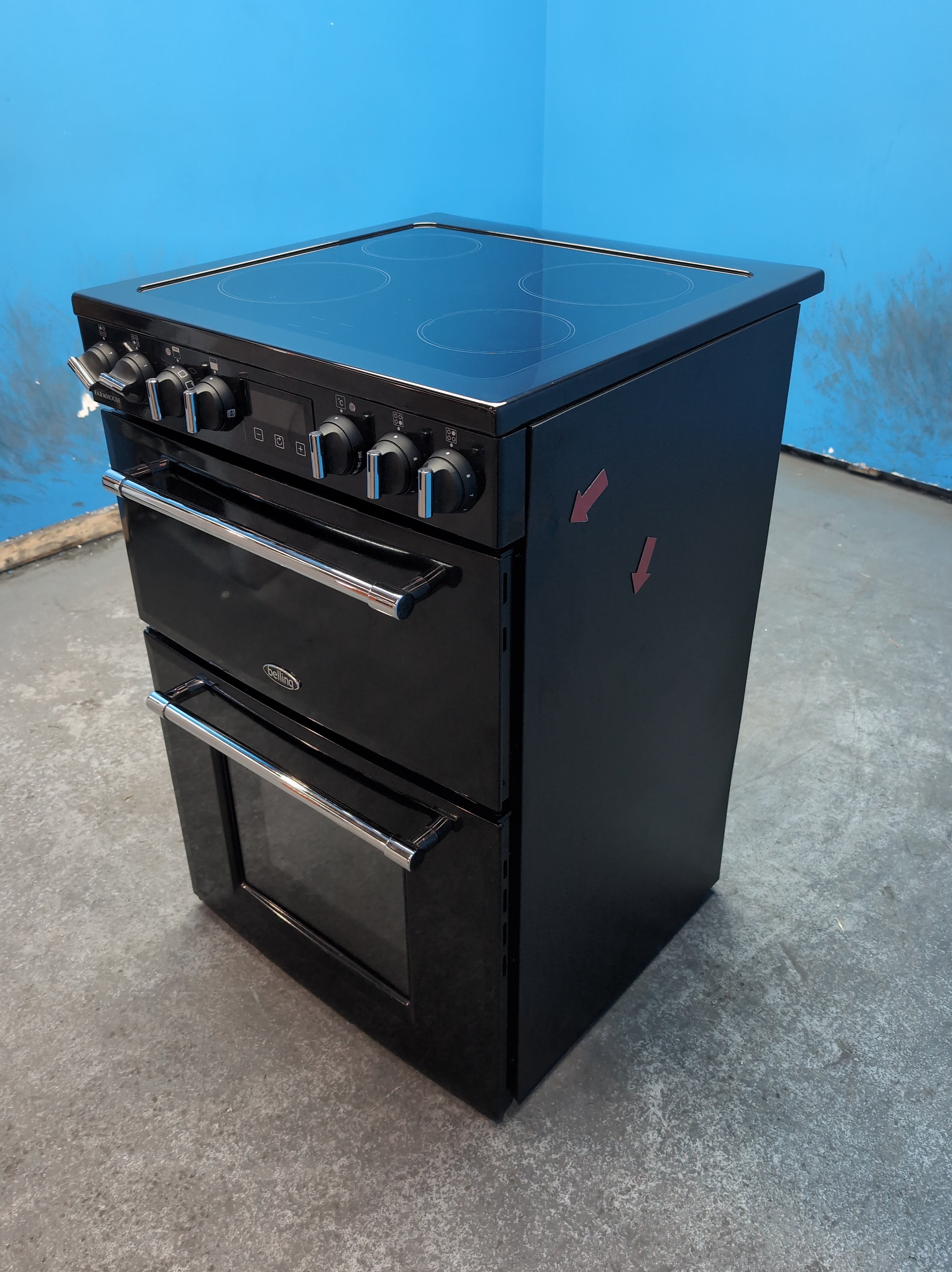 #GRC-164-295 - Belling Farmhouse 60E 60cm Electric Range Cooker – 103L Total Capacity, 4 Zone Ceramic Hob, AirFry Function